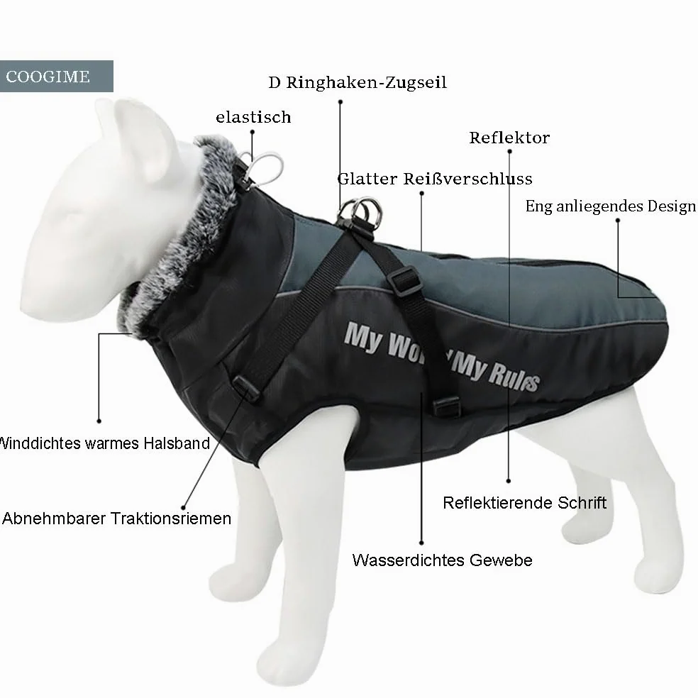 Cappotto per cani per cani di taglia media e grande, cappotto impermeabile per cani, giacca invernale riflettente per cani, abbigliamento per cani per l'inverno (XL-6XL) (nero, 6XL)