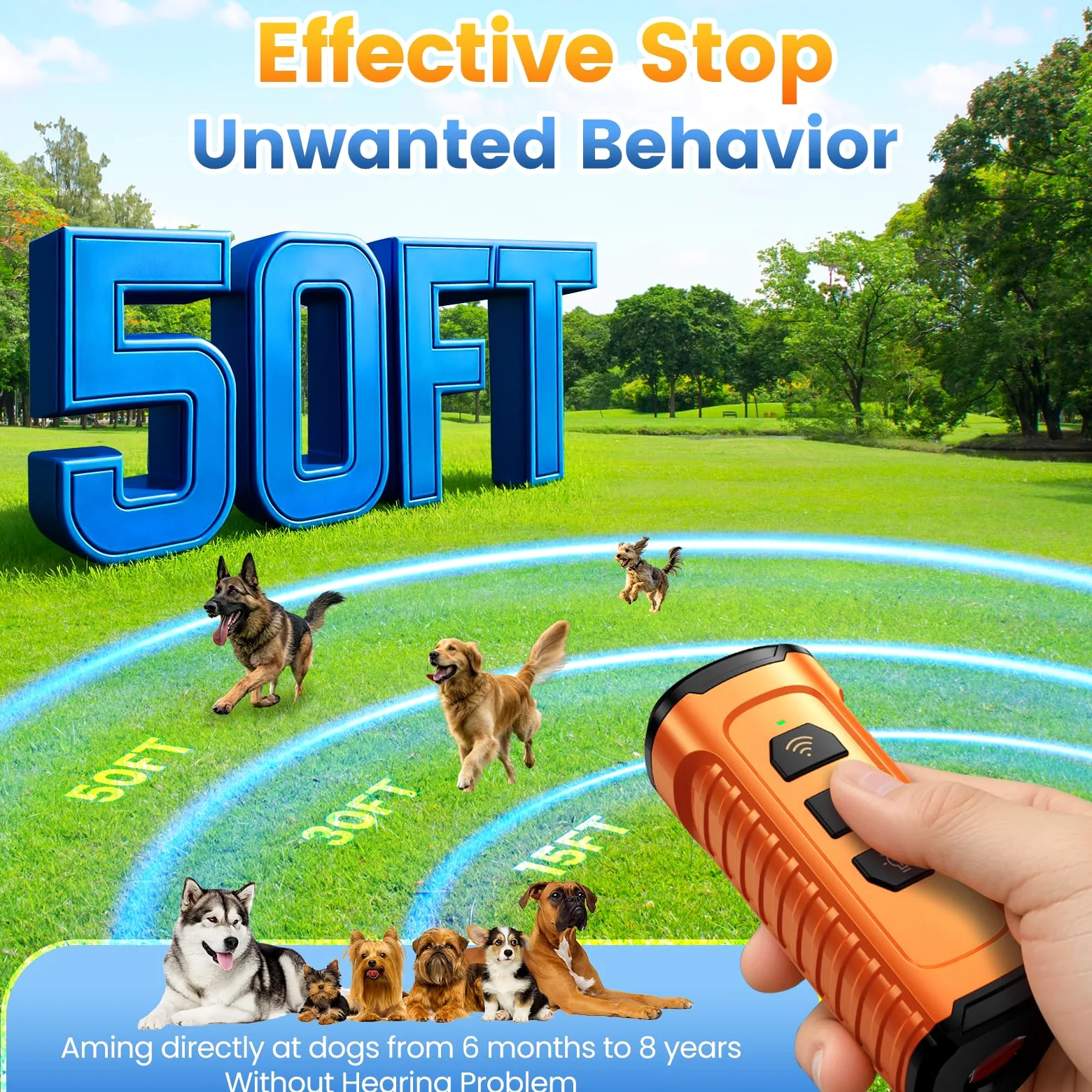 Dog Bark Deterrent Device 3X Anti Barking Device for Dogs, 5 Modes Stop Neighbors Dog Barks No More Safe for All Dogs 50FT Bark Control Indoor Outdoor with Flashlight,Rechargeable Training Device