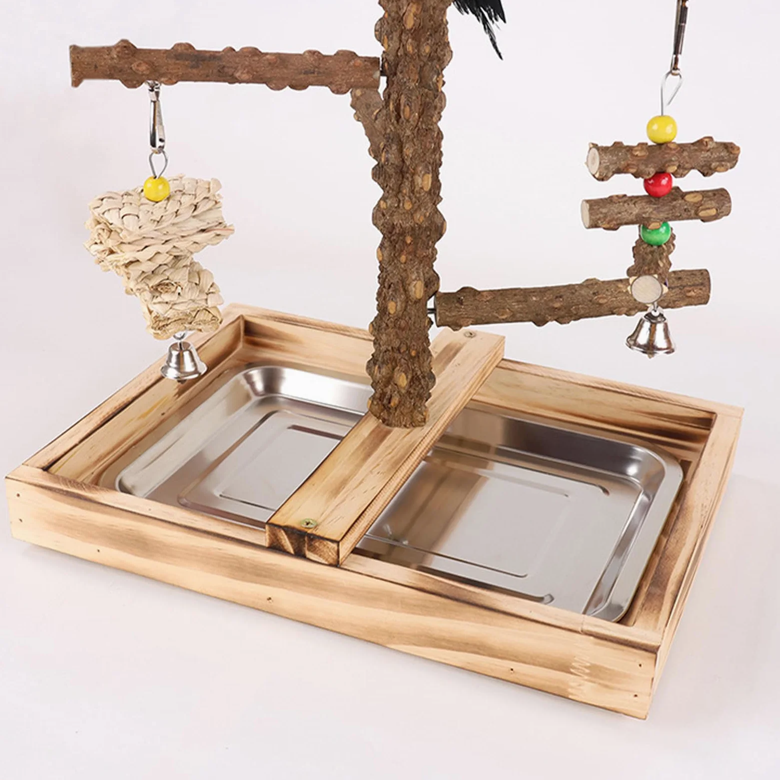 Parco giochi per uccelli, supporto da palestra per pappagalli, area giochi resistente alla masticazione, tazze per mangiatoie incluse, set multi-giocattolo in legno, per allenamento