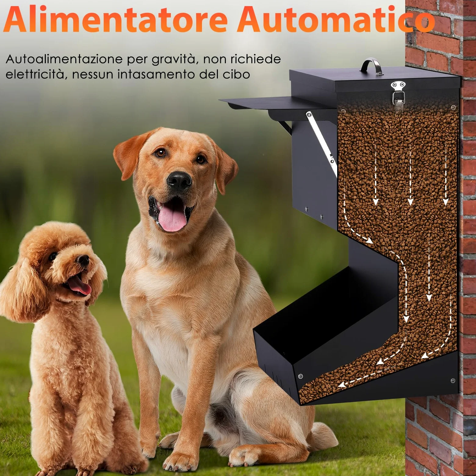 Alimentazione Automatica per Cani all'aperto appeso cibo per animali domestici di razza grande 11kg, mangiatoia automatica per cani in metallo auto-alimentazione cibo per cani