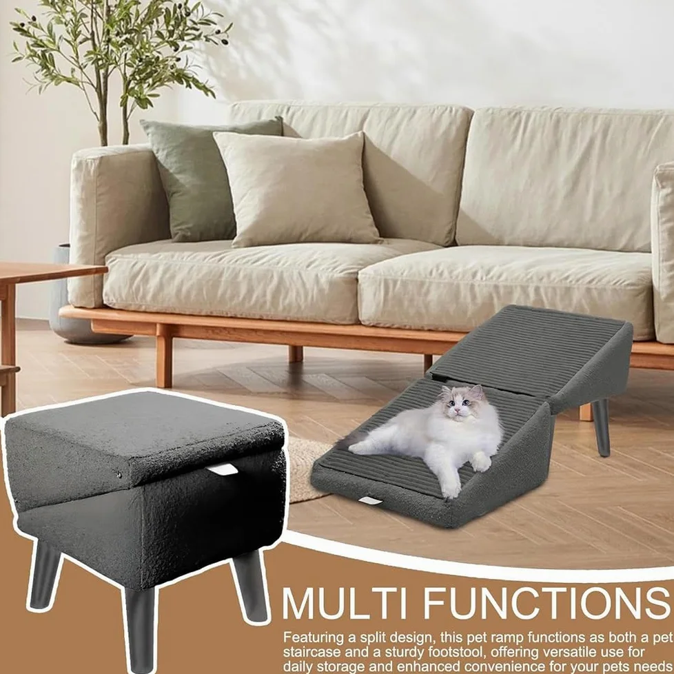 Rampa per animali domestici, pieghevole, non scivolosa per cani di piccola taglia e gatti, gradini per cani leggeri e pieghevoli, per letto a soppalco e divano Pet Ramp (grigio, M)