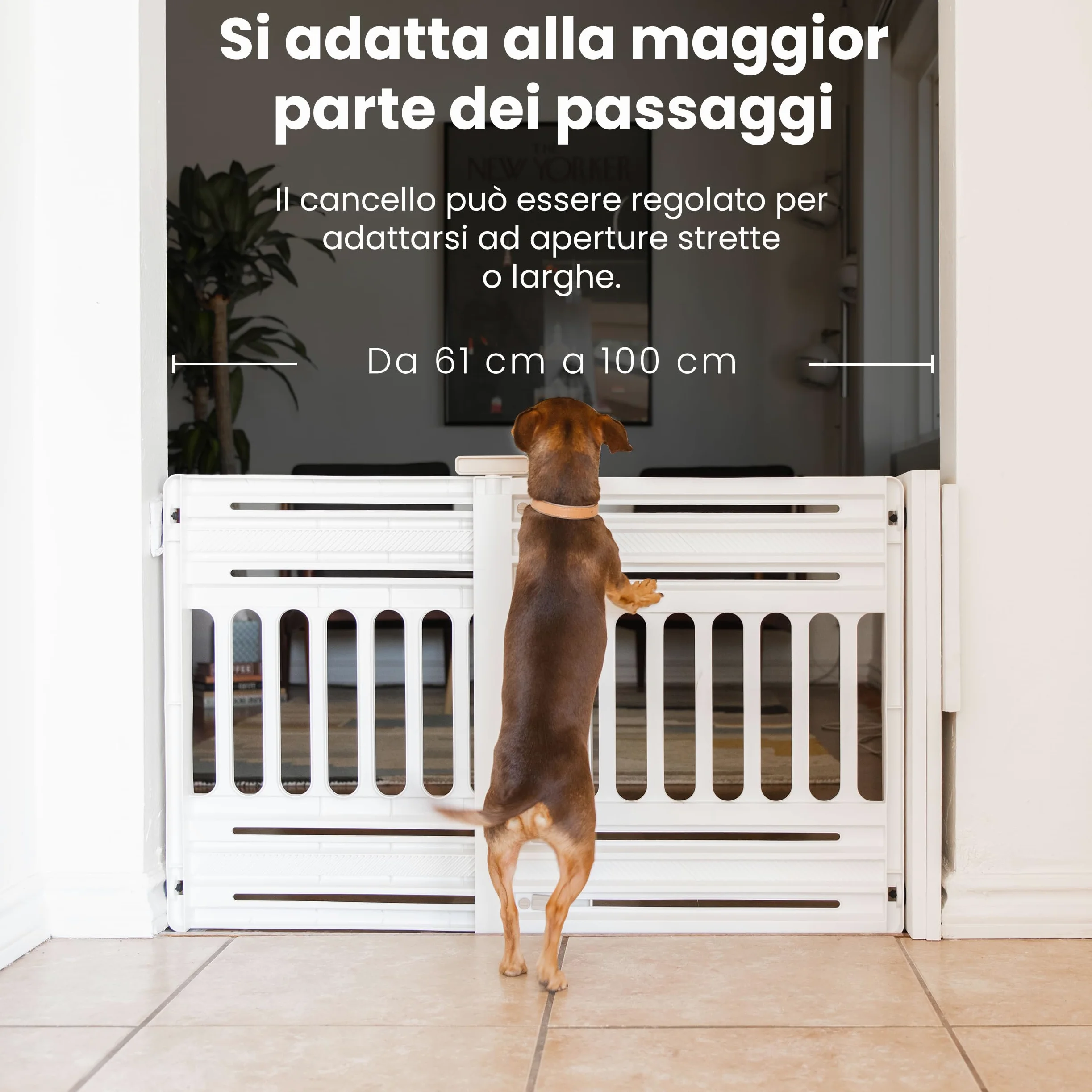 Iris Ohyama, Cancello di sicurezza per animali domestici con chiusura a pressione, estensibile da 61 a 100 cm, chiusura a mano, 2 tamponi per latoper cane - Pet Barrier PBR-600, Bianca