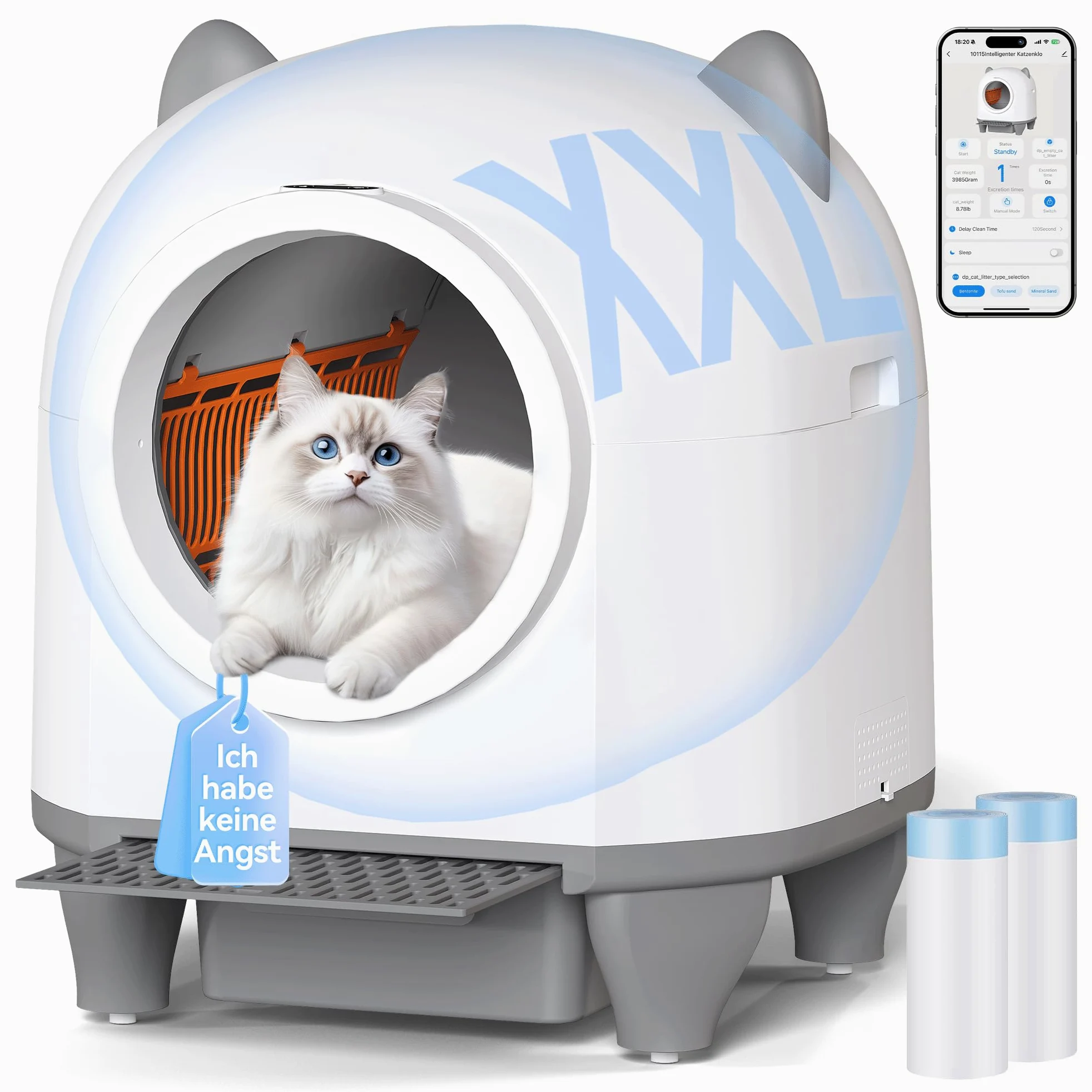 Devoko lettiera gatto autopulente,Design con orecchie da gatto,toilette per gatti XXL,Controllo remoto, ampio spazio, Sicurezza,Anti-odore,90L lettiera automatica per felini,Elettrica per più gatti.