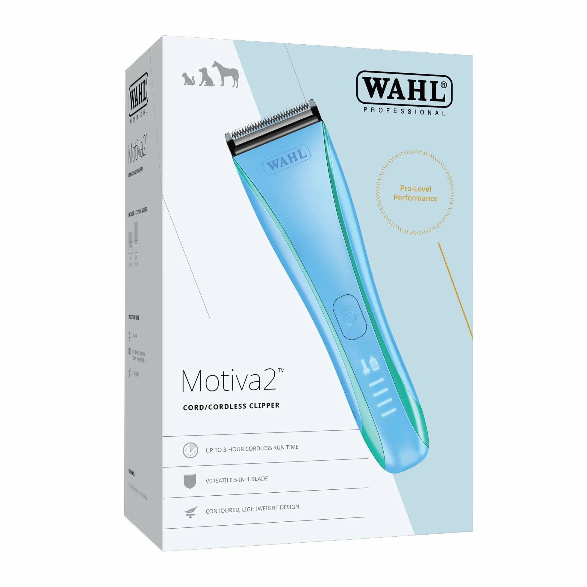 Wahl Motiva 2 Blue Ivy - Tosatrice Professionale per Animali - Tosatrice Cordless per Toelettatura di Cani con Lama 5 in 1, 3 Ore di Autonomia e Display Digitale - Adatta per Cani, Gatti e Cavalli
