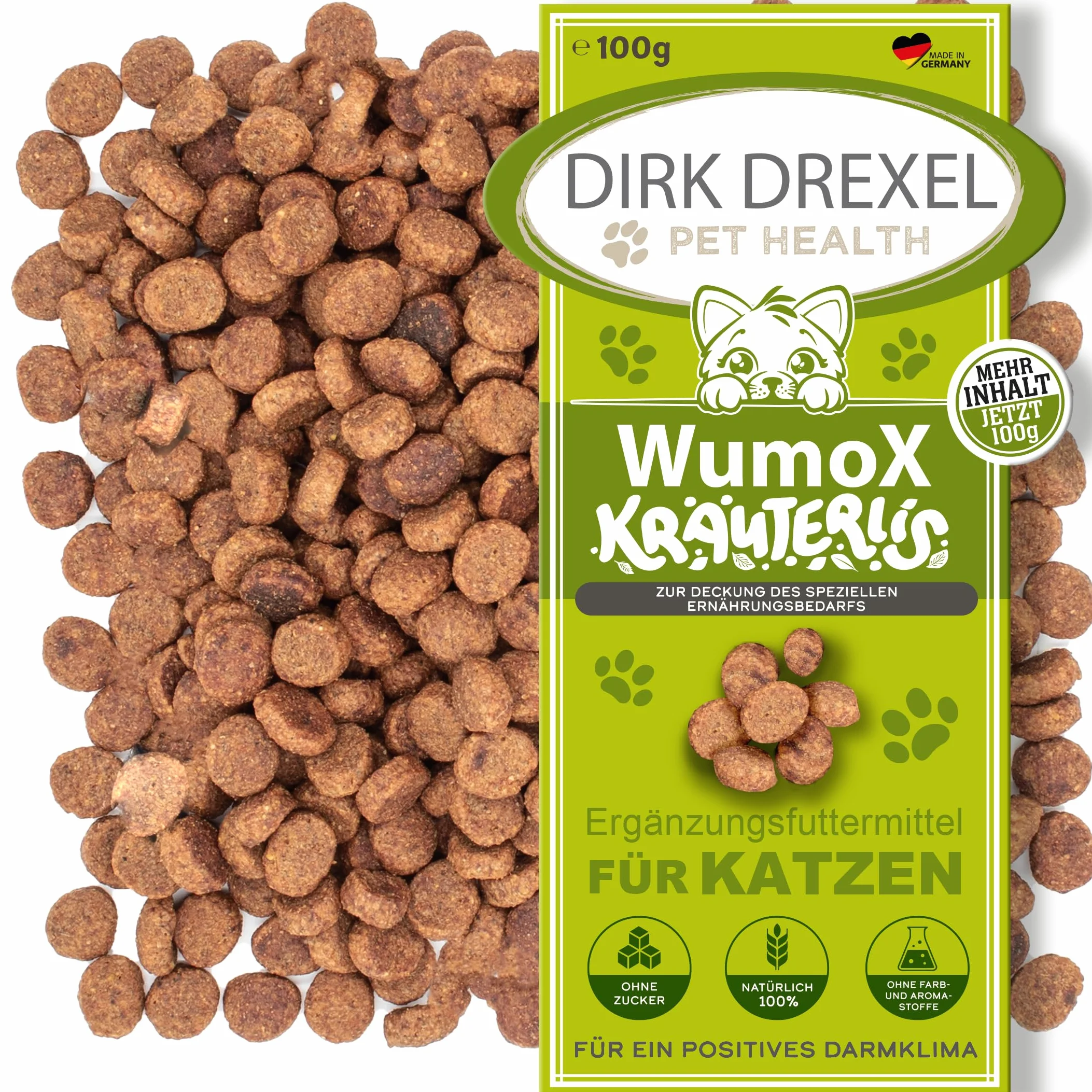 WumoX Herblis per gatti | Tratta con estratti di erbe | nutrizione naturale per rafforzare l'ambiente intestinale | con vero vermouth | alternativa naturale