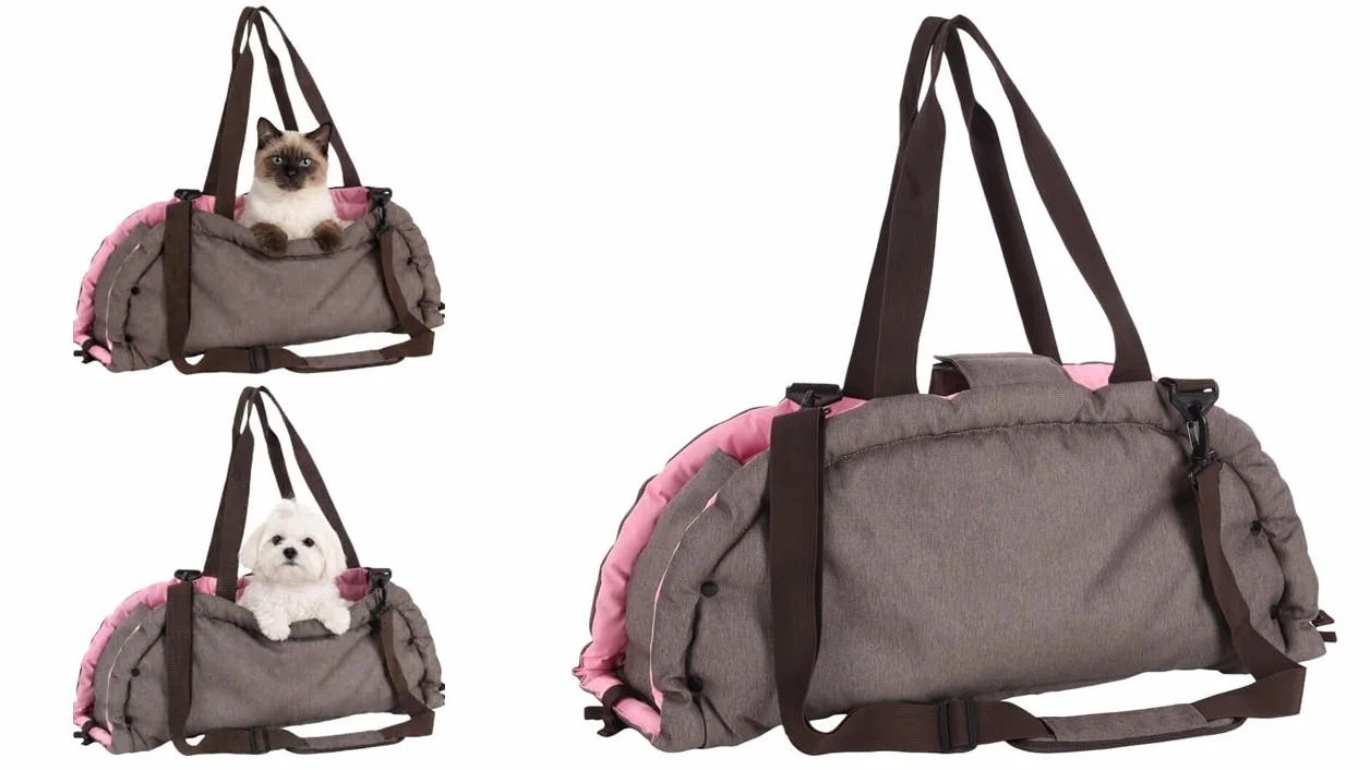 Trasportino per Cani – Gatti – Xenos – Borsa 2 in 1 in Poliestere, Utilizzabile Anche Come Coperta, con Spallacci e Tasca portaoggetti