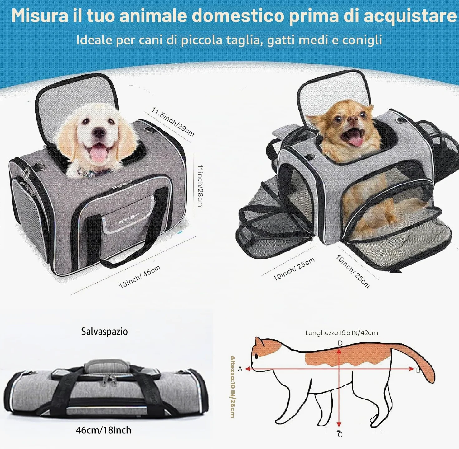Borsa da Trasporto per Gatti - Trasportino Rigido Omologato IATA per Gatti a 4 Lati - Borsa da Viaggio per Gatti Espandibile per Viaggi in Aereo