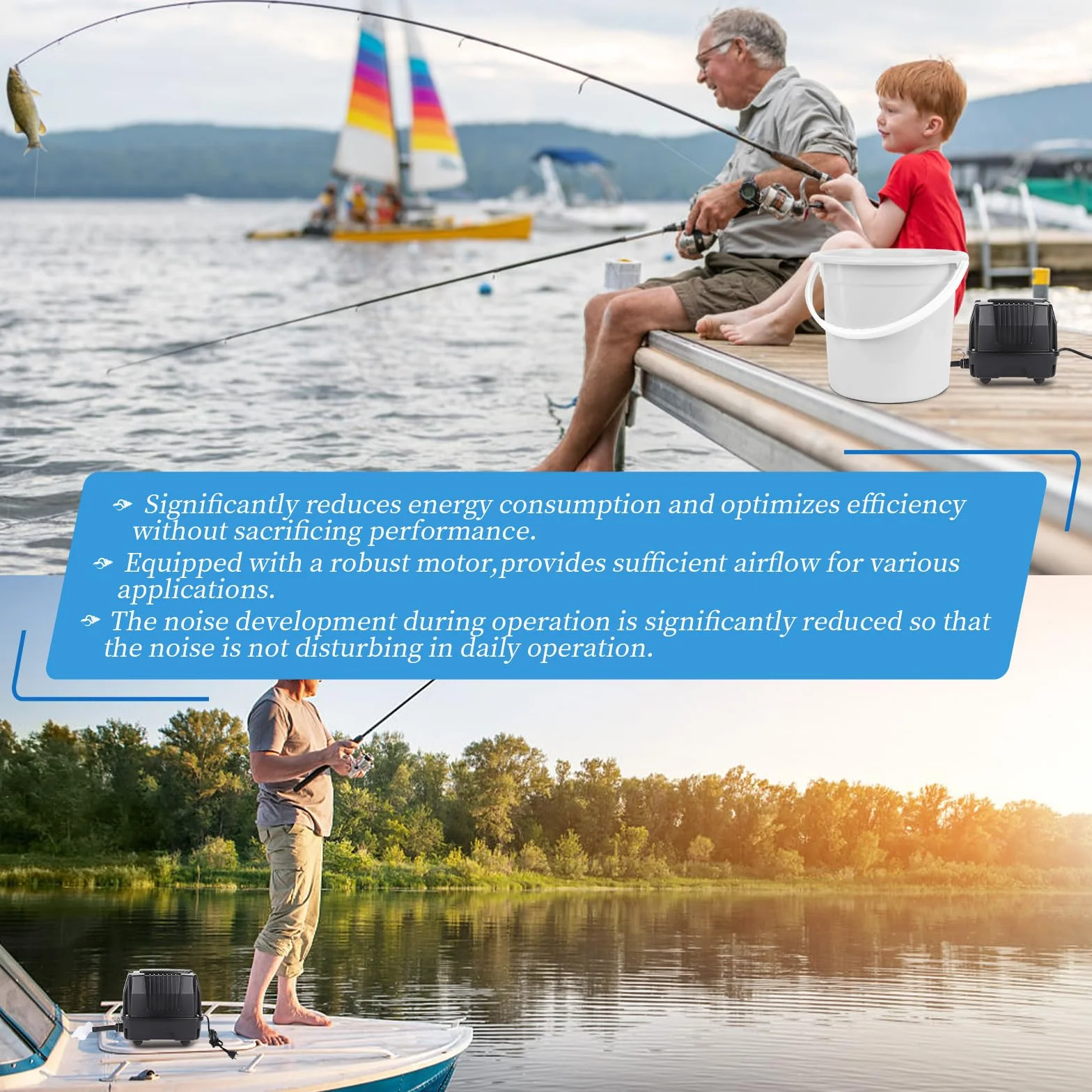 hygger Ossigenatore Pesca Vivo,25W Potente Ossigenatore per Pesci di Laghetto,Silenzioso Pompa ad Aria Laghetto Esterno con Conversione Connettore,Air Pump For Fishing Yacht,Fish Farm and Hydroponic