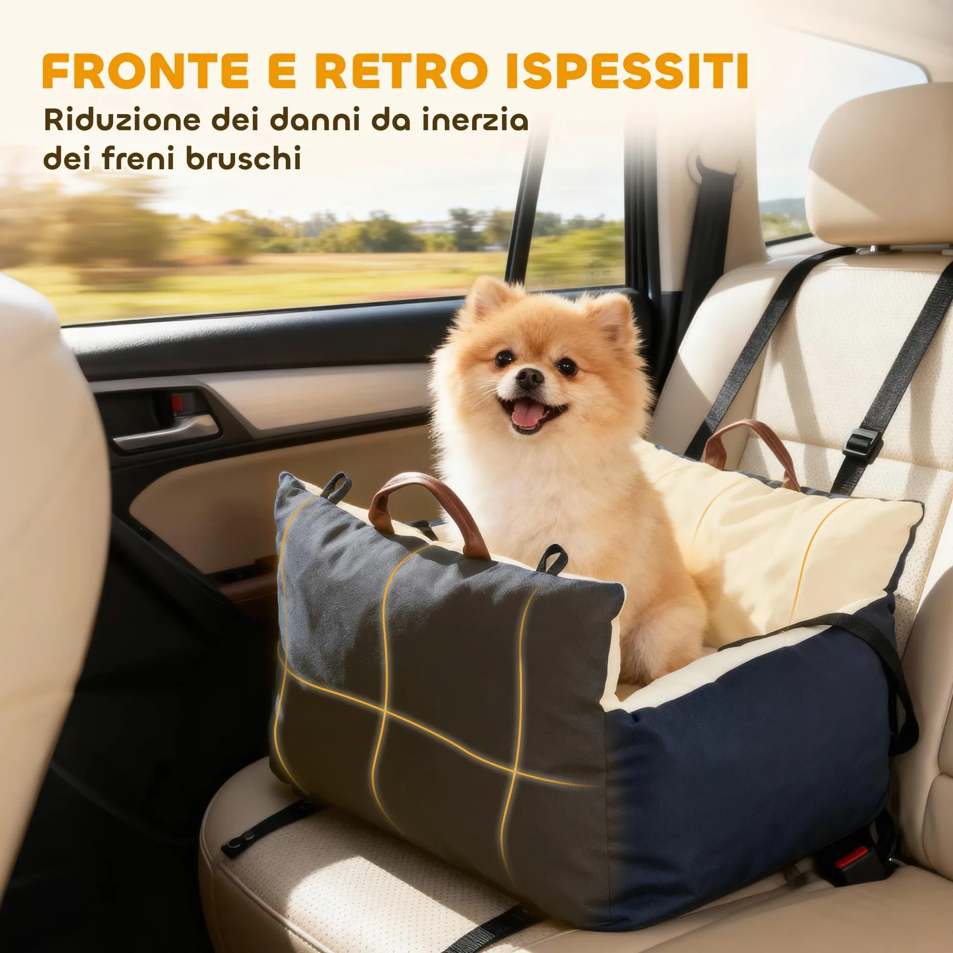 PawHut Seggiolino Auto per Cani Piccoli con Guinzaglio di Sicurezza, Lettino per Cani da Viaggio e Trasportino per Animali Domestici, Sfoderabile e Lavabile, Blu Navy