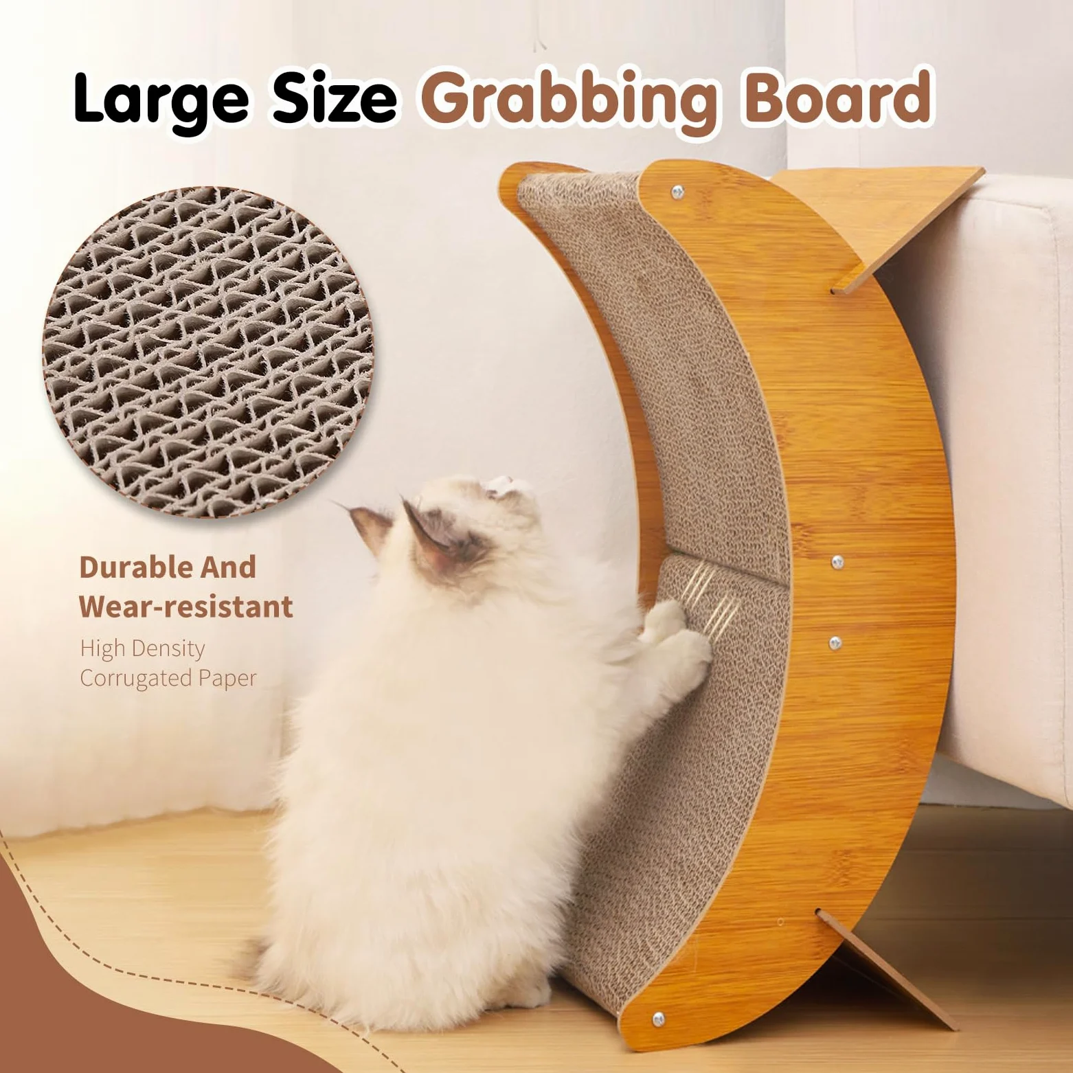PETCUTE Tiragraffi in Cartone per Gatti,2 in 1 Sedia a Dondolo per Gatti e Letto per Dormire,Robusto Mobile in Legno per Animali Domestici, Multiuso,Grande Tiragraffi per Gatti con Piedini Rimovibili