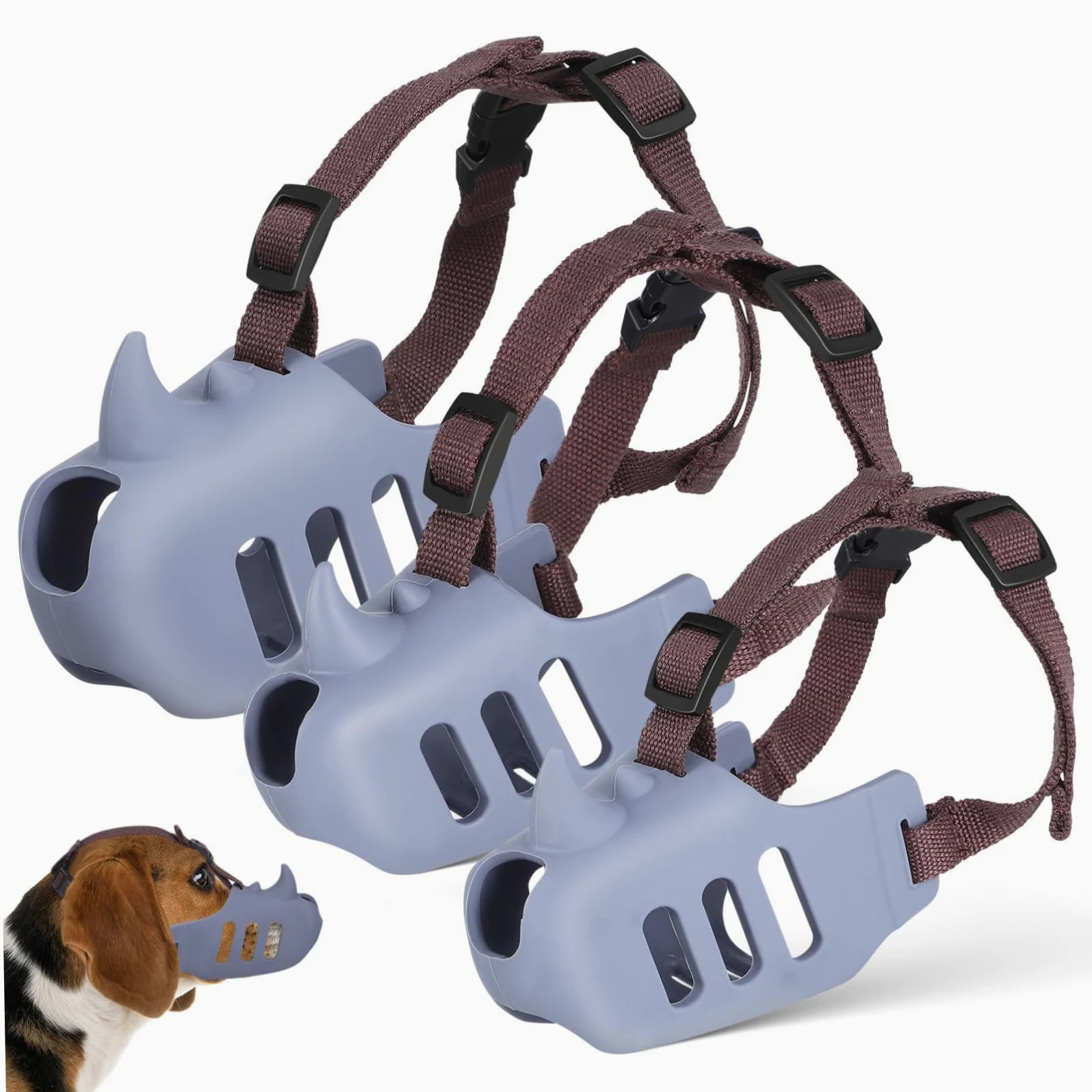 Kisangel Museruola per Cani 3 Pezzi in Silicone Morbido, Antiabbaio e Antizona, per Cani Medi e Grandi, Design Traspirante e Confortevole per Uso Quotidiano