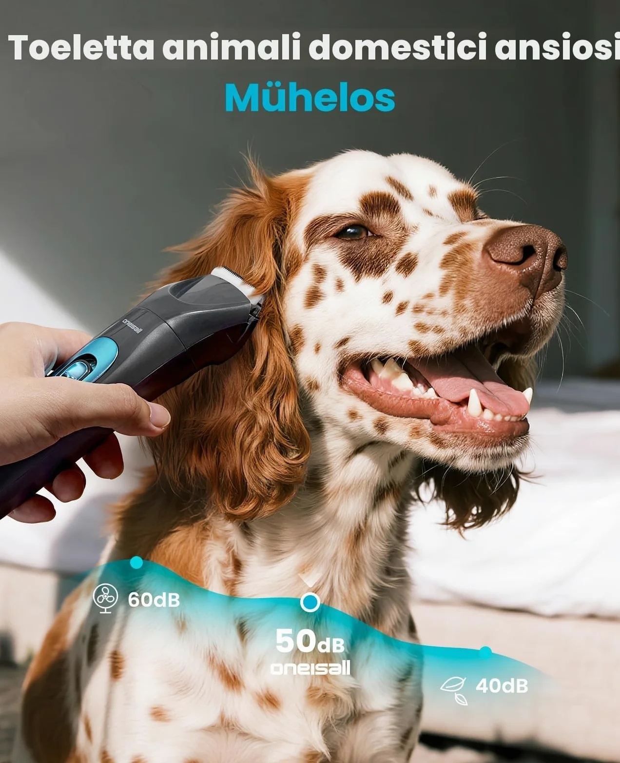 oneisall 4 in 1 Tosatrice per Cane Gatto con Luce LED, 2025 Nuova Versione Cura Peli Animali per Rasoio Cani & Zampe & Smerigliatrice Artiglio, 2000mAh Ricaricabile Rasoio per Cani (Blau, 4-in-1)
