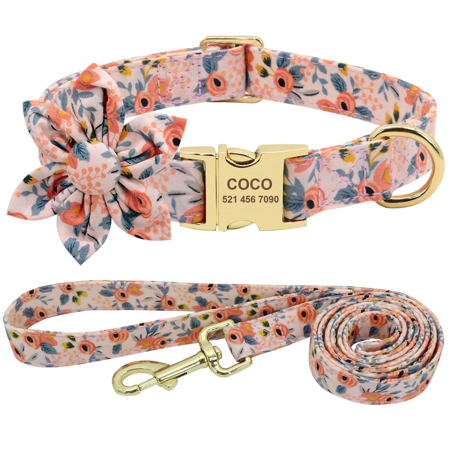 Set Di Collare E Guinzaglio Per Cani In Nylon Stampato Collare Per Gatti Personalizzato Per Cuccioli Di Cane Incisione Personalizzata Dei Collari Con Targhetta Identificativa Per Cani,Arancia,M