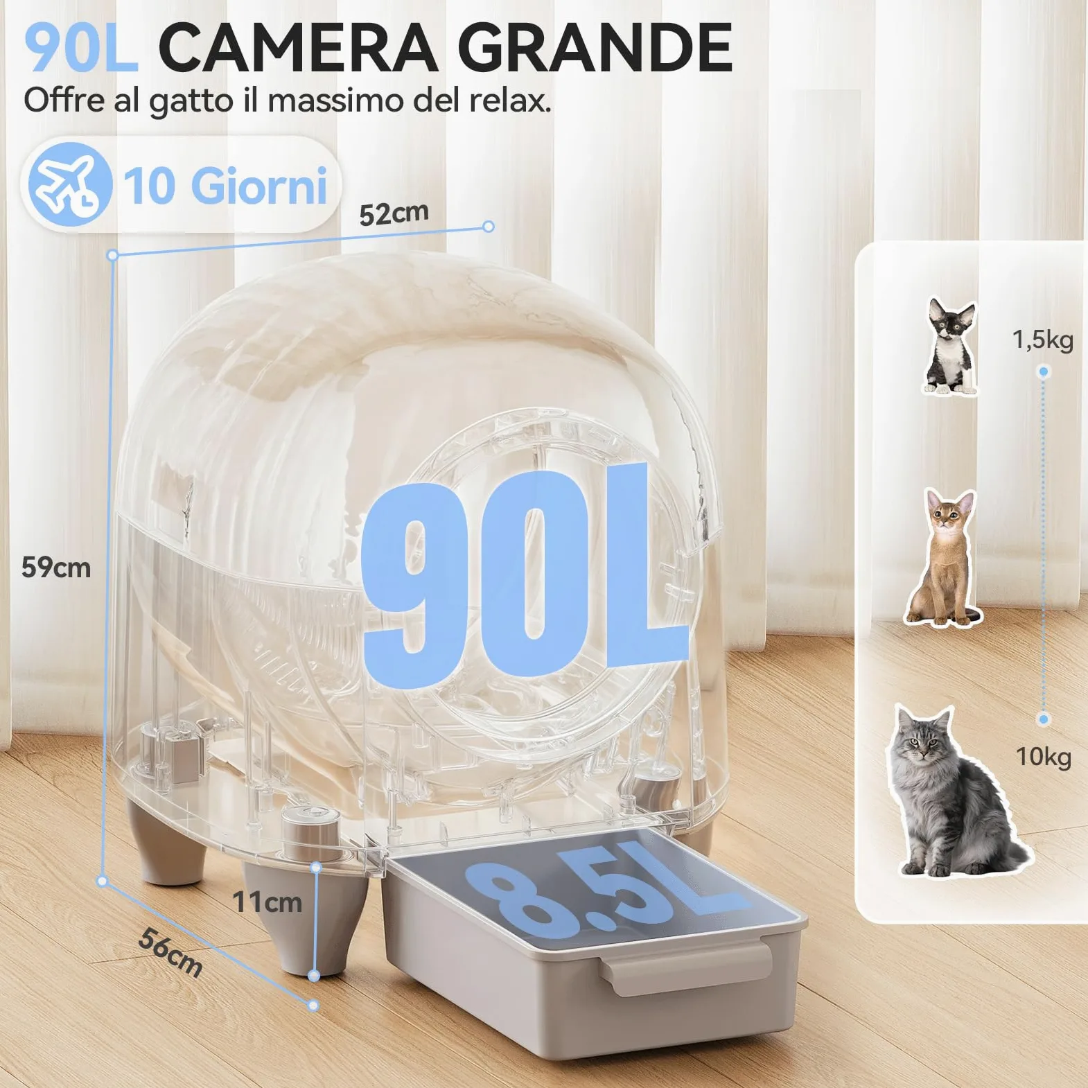 JUMMICO Lettiera Gatto Autopulente Antiodore， 90L lettiera autopulente per gatti xxl. Controllo APP cat litter box self cleaning con sensori, ingresso basso anti-intrappolamento/odore, per più gatti