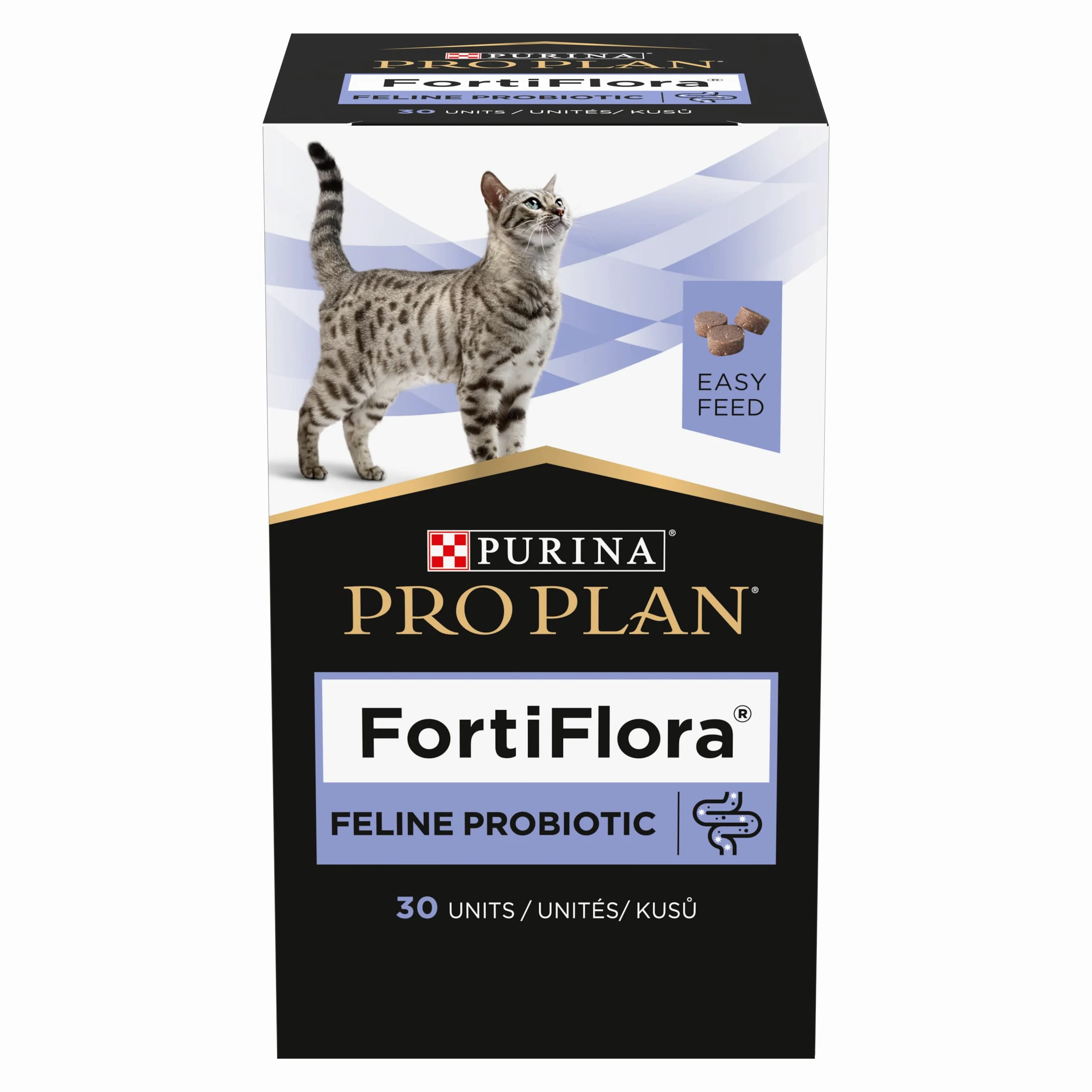 Pro Plan Forti Flora, mangime complementare per gatti per sostenere la salute intestinale, con probiotici, confezione da 4 (4 x 30 compresse masticabili)