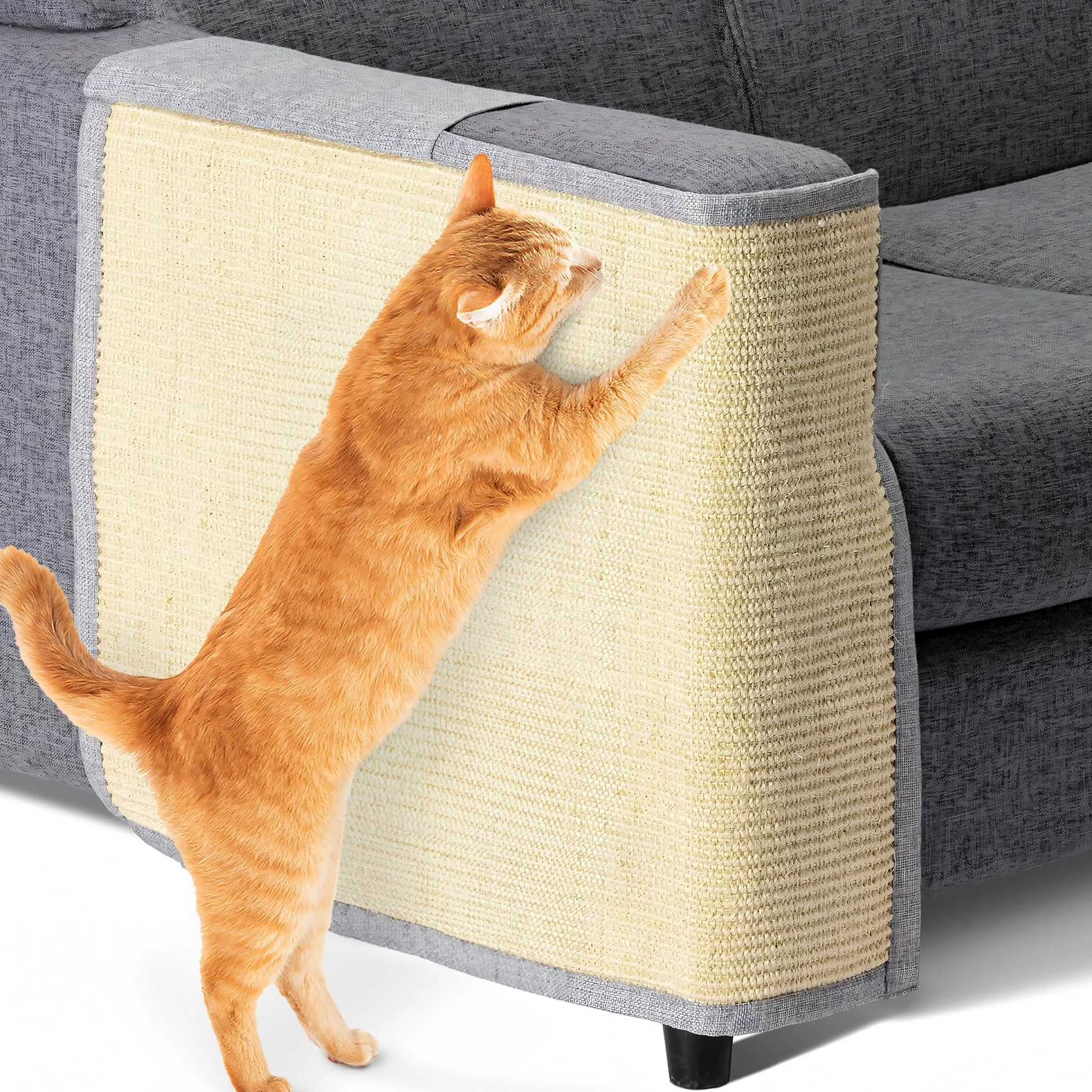 Navaris Tappeto Tiragraffi Gatti Divano - Tappetino Tiragraffi Poltrona Lato destro - Tappeto Tira Graffi Protezione Bracciolo 50x70cm - Grigio