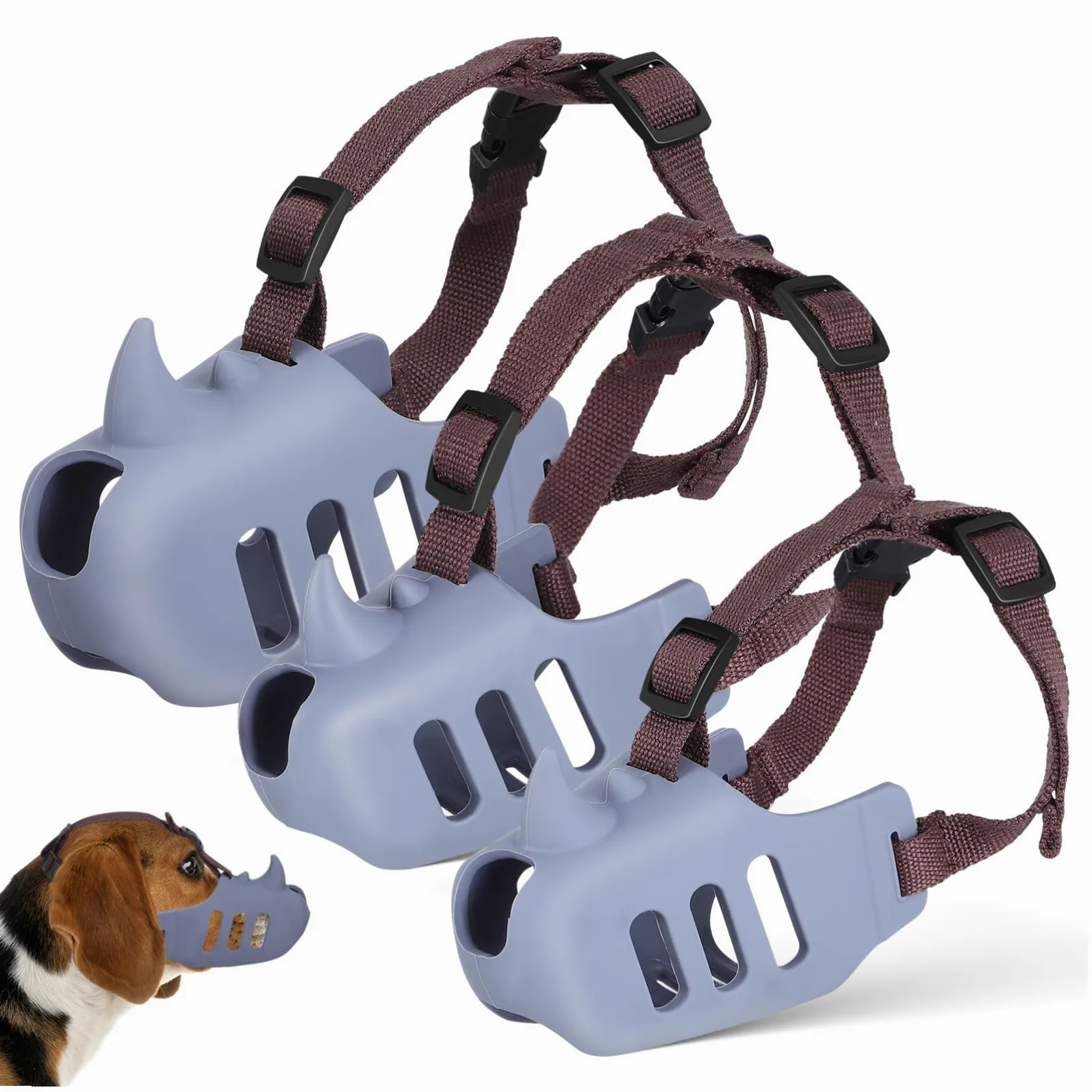 Museruola per Cani Regolabile Anti Morso 3 Pezzi in Silicone | Cani, Confezione Tripla, Riduce L’abbaio, Vestibilità Confortevole, per Toelettatura e Uso Prolungato