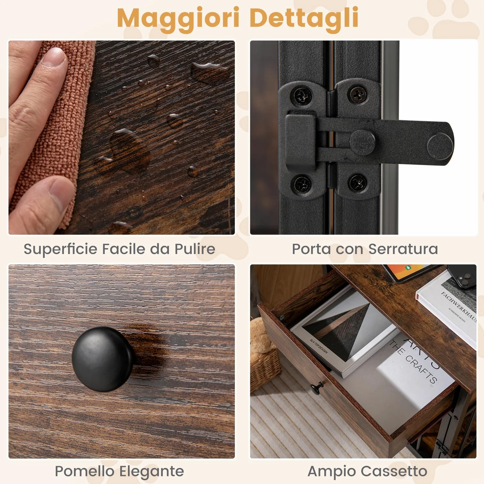 COSTWAY Gabbia per Cani con Stazione di Ricarica e Armadietto Multiuso | Cuccia per Cani in Legno con 2 Prese AC, 2 Porte USB e 1 Porta Type-C, Cassetto e Tubi Metallici, 81 x 37 x 115 cm