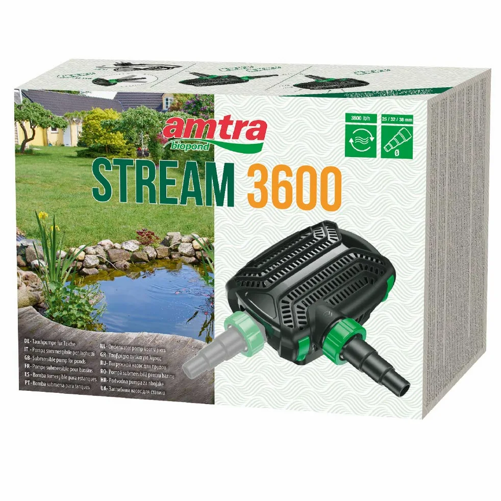 Amtra Pond Stream - Pompa professionale per laghetti ornamentali, aspira sporco, 10000 L/h - 6,0 m - 80 Watt - cavo 10 metri