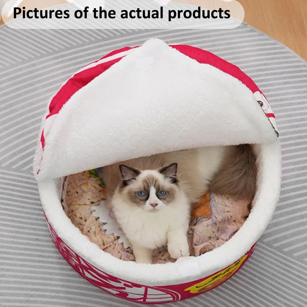 Cuccia per Gatti e Cani da Interno, Cuccia Gatto e cani, Igloo Per Gatti In Peluche Caldo e Accogliente con cuscino imbottito rimovibile e lavabile (Rosso, L)