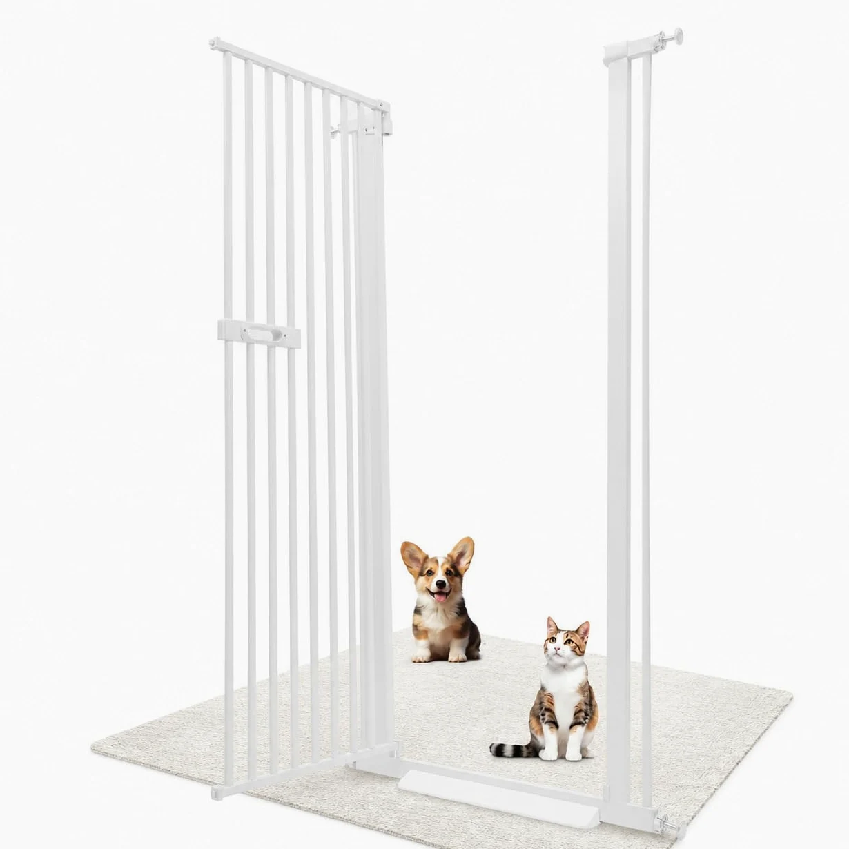 Cancelletto per Gatti 150cm Porta Extra Alta, Porta Senza Fori per Animali Domestici, Cancelletto Estendibile per Gatti, Regolabile 76-85cm, Distanza Tra Aste 3.5cm, Apertura Porta 180°