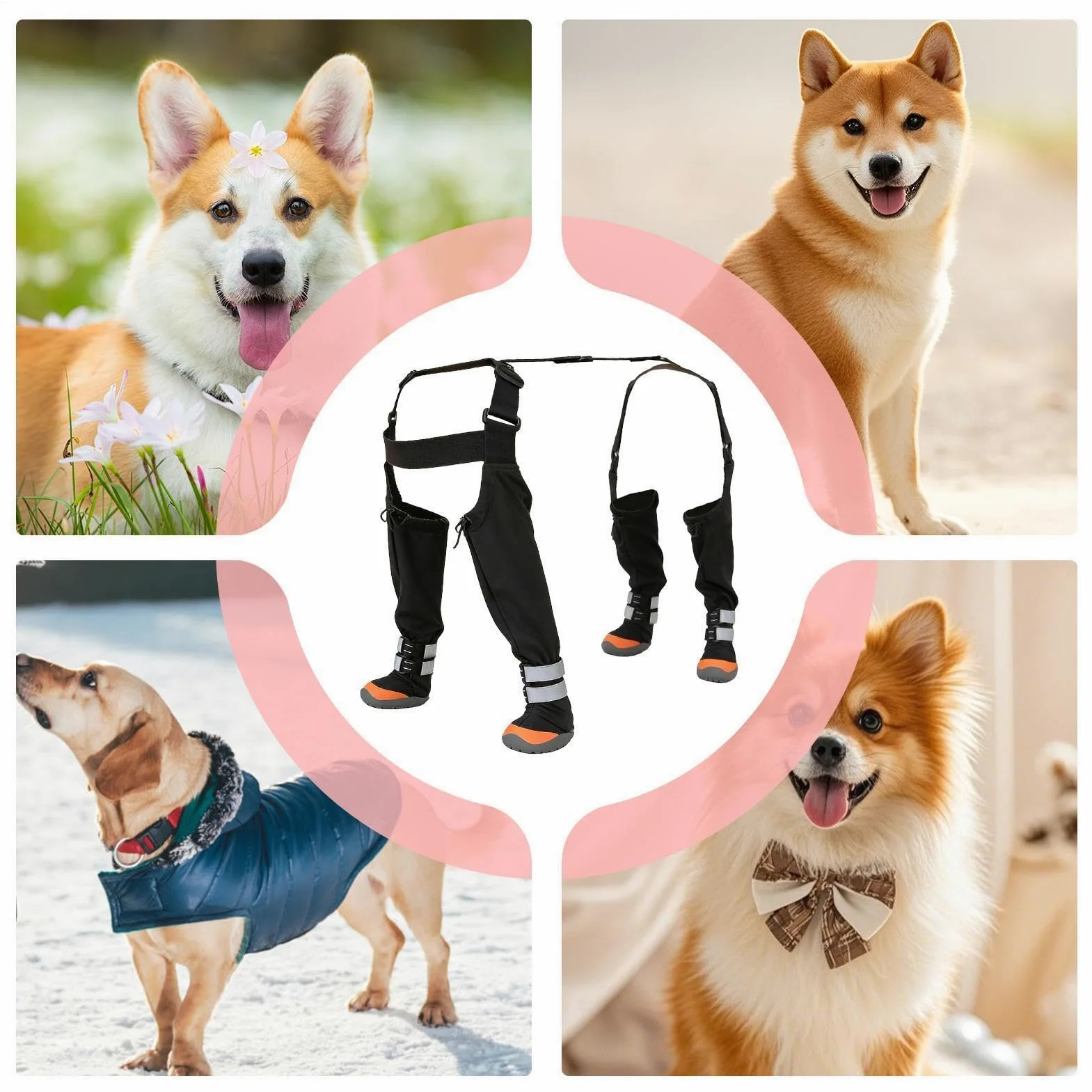 Stivaletti Regolabili per Cani Impermeabile Antiscivolo Protettivo | Bretelle Regolabili per Cani Piccoli con Striscia Riflettente Per Zampe Cucciolo Clima Freddo Neve Inverno