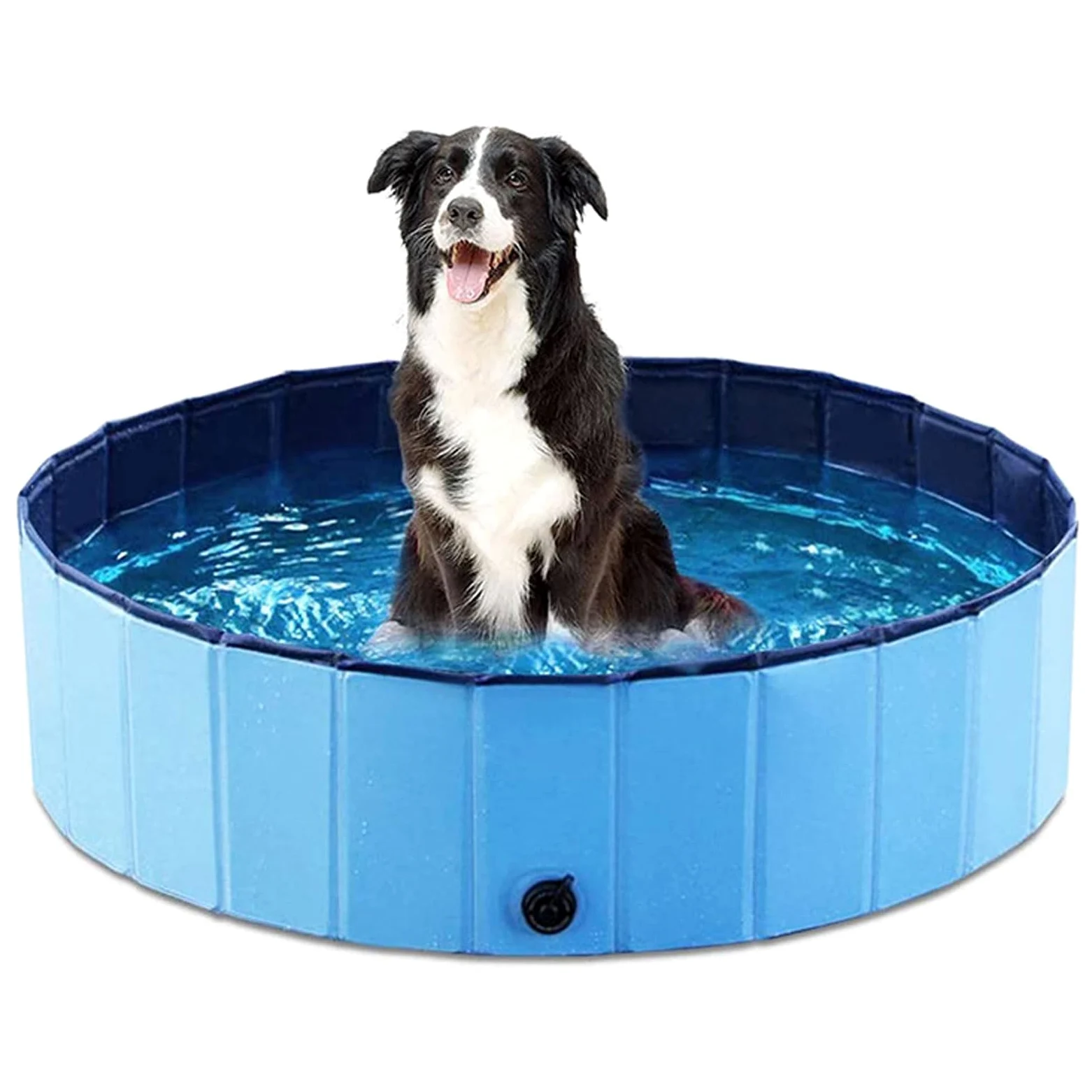 Piscina per Cani Piscina Pieghevole Non Gonfiabile in PVC Vasca Portatile Interattiva con Scarico Grande Vasca Rigida e Rotonda per Cani Gatti Cuccioli Animali 160 * 30CM