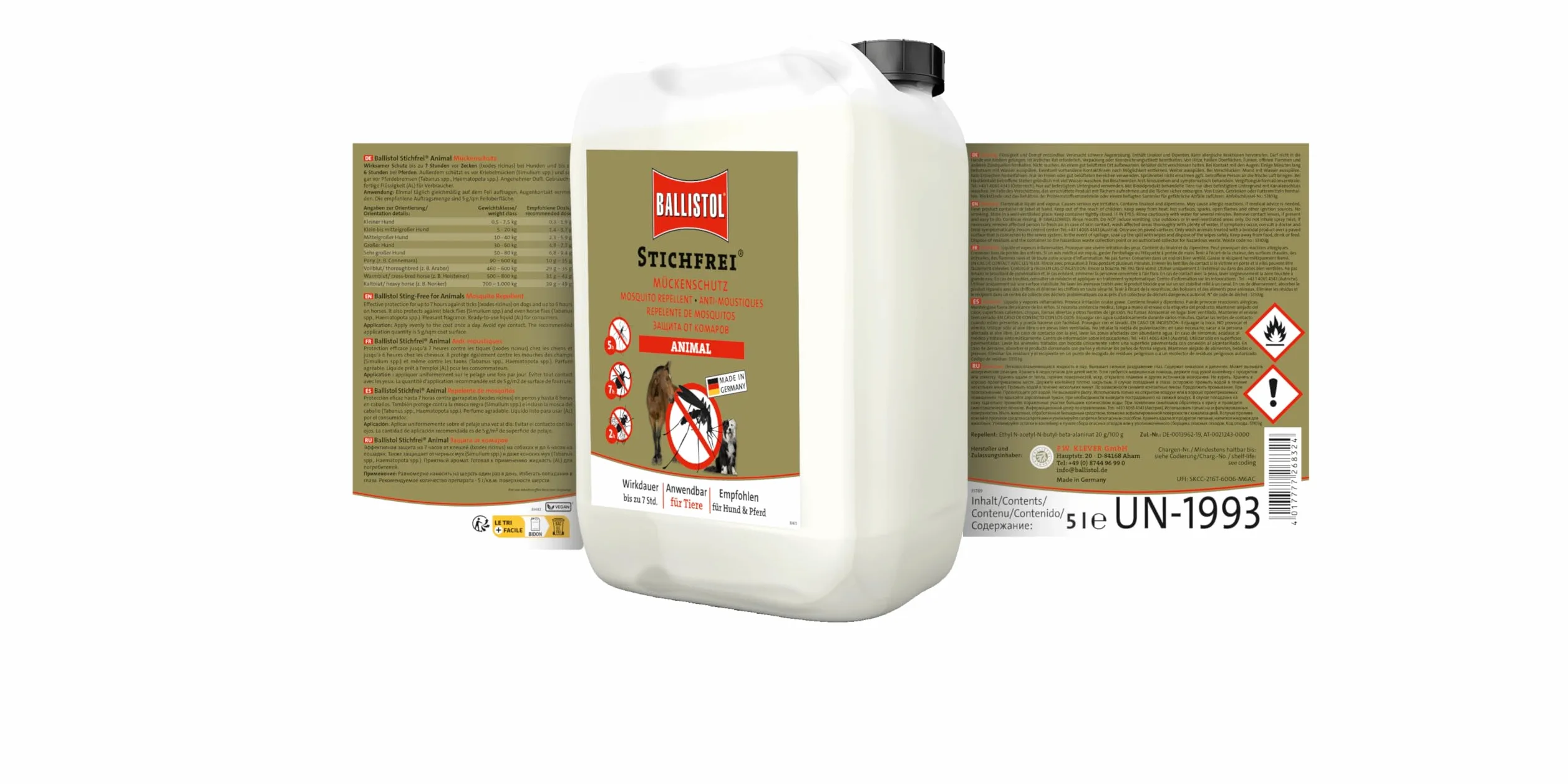 Ballistol, liquido anti-punture per animali, Unisex, Stichfrei Animal 5 Liter, Kanister, 5 litri
