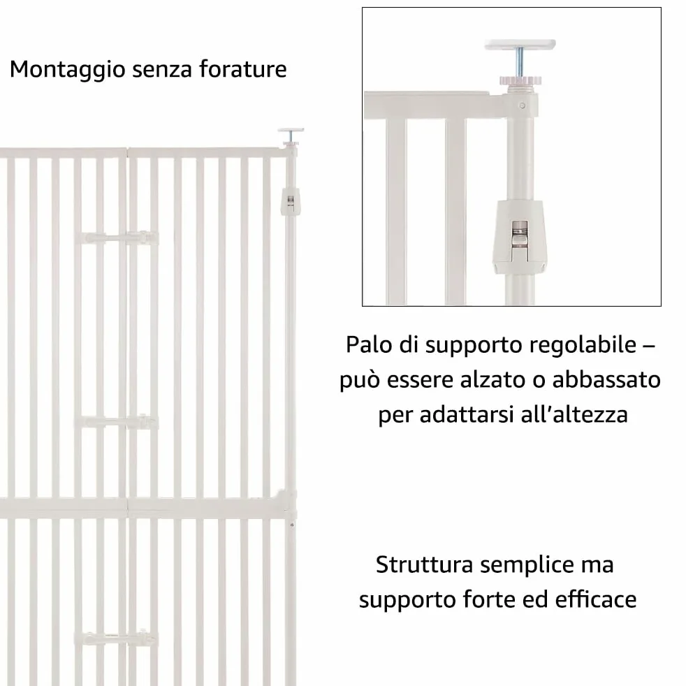 unipaws Griglia extra alta per gatti 190 cm, con porta gatto e serratura della porta, distanza tra le barre strette, altezza regolabile 190 – 250 cm, fissaggio a morsetto senza foratura, per interni