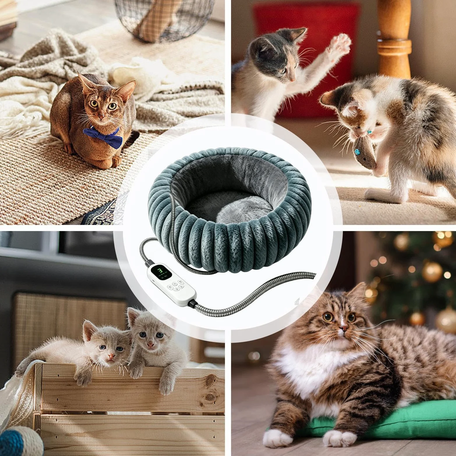 Cuscino riscaldante per gatti, 9 livelli, rotondo, morbido, caldo, regolabile | Cuscino termico per gatti, per casa, interni ed esterni, soggiorno, camera da letto, ufficio, pavimento, mobili, viaggi,
