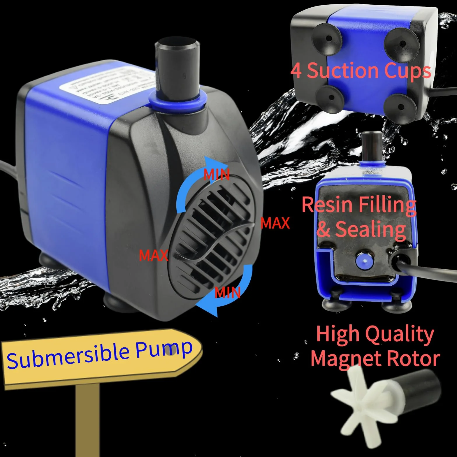 Conquerall CHA-2300 650GPH 2500L/H AC 220V Pompa sommergibile 40W durevole con aspirazione dal basso, alta prevalenza per acquari, fontane all'aperto, grandi laghetti, cascate, pompe idroponiche