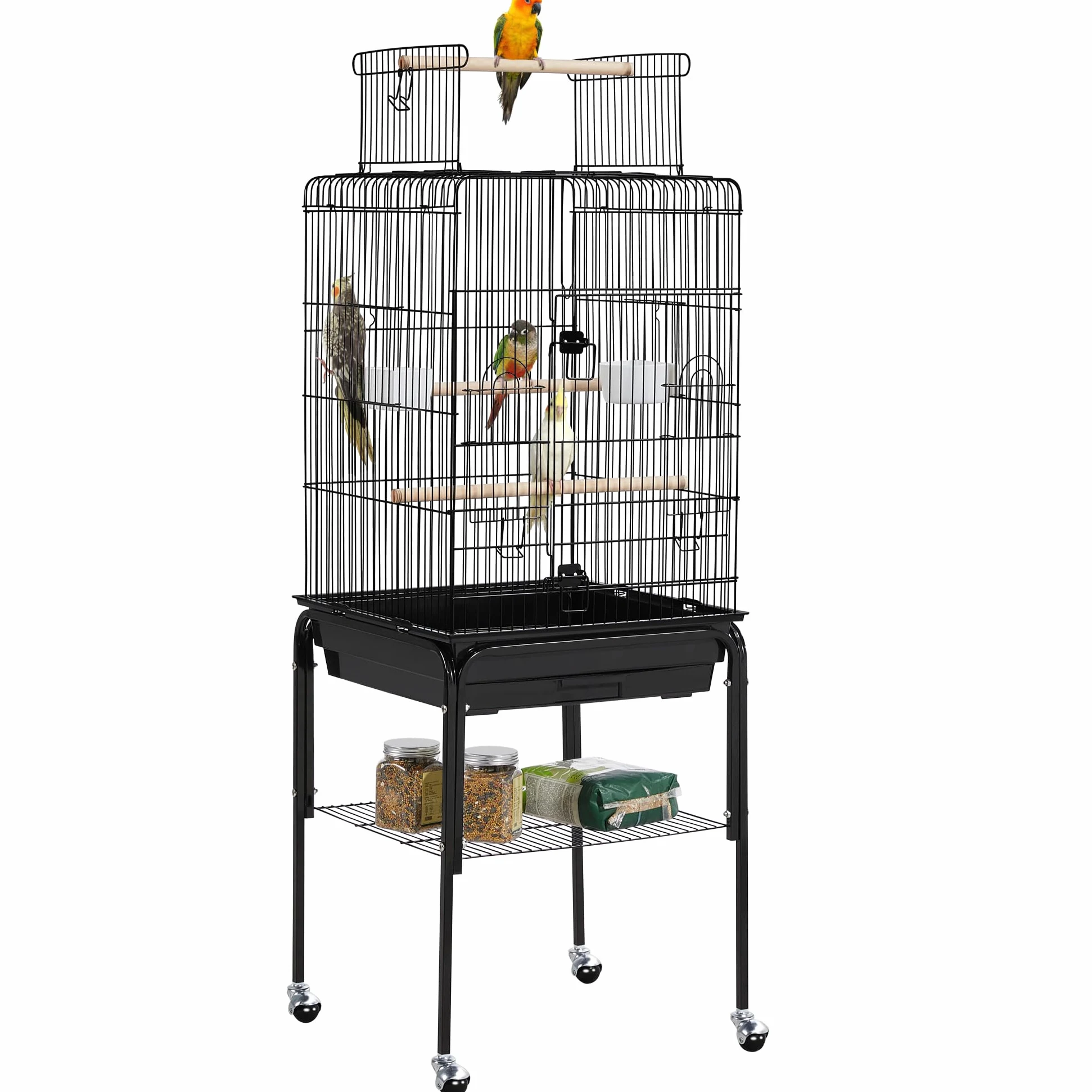 Yaheetech Gabbia per Uccelli Pappagalli Calopsite con Piedistallo in Metallo con Tetto Apribile Nera 46 x 46x 119 cm