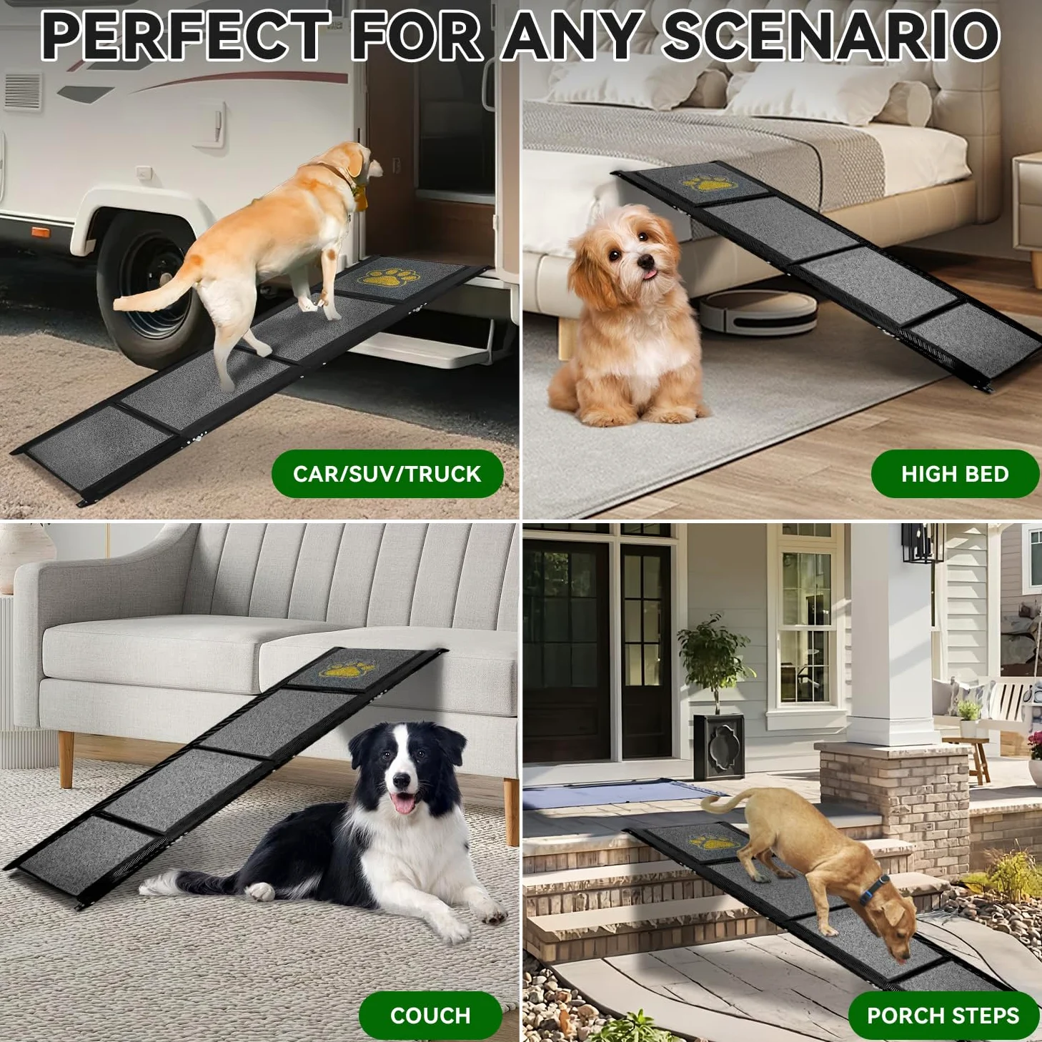 Rampa per Cani Auto Pieghevole 170 x 50 cm Grigio, con Superficie in Moquette Antiscivolo, Fino a 70 kg, Leggera in Alluminio per Animali Domestici, per Auto, Camion, SUV e Scale Esterne