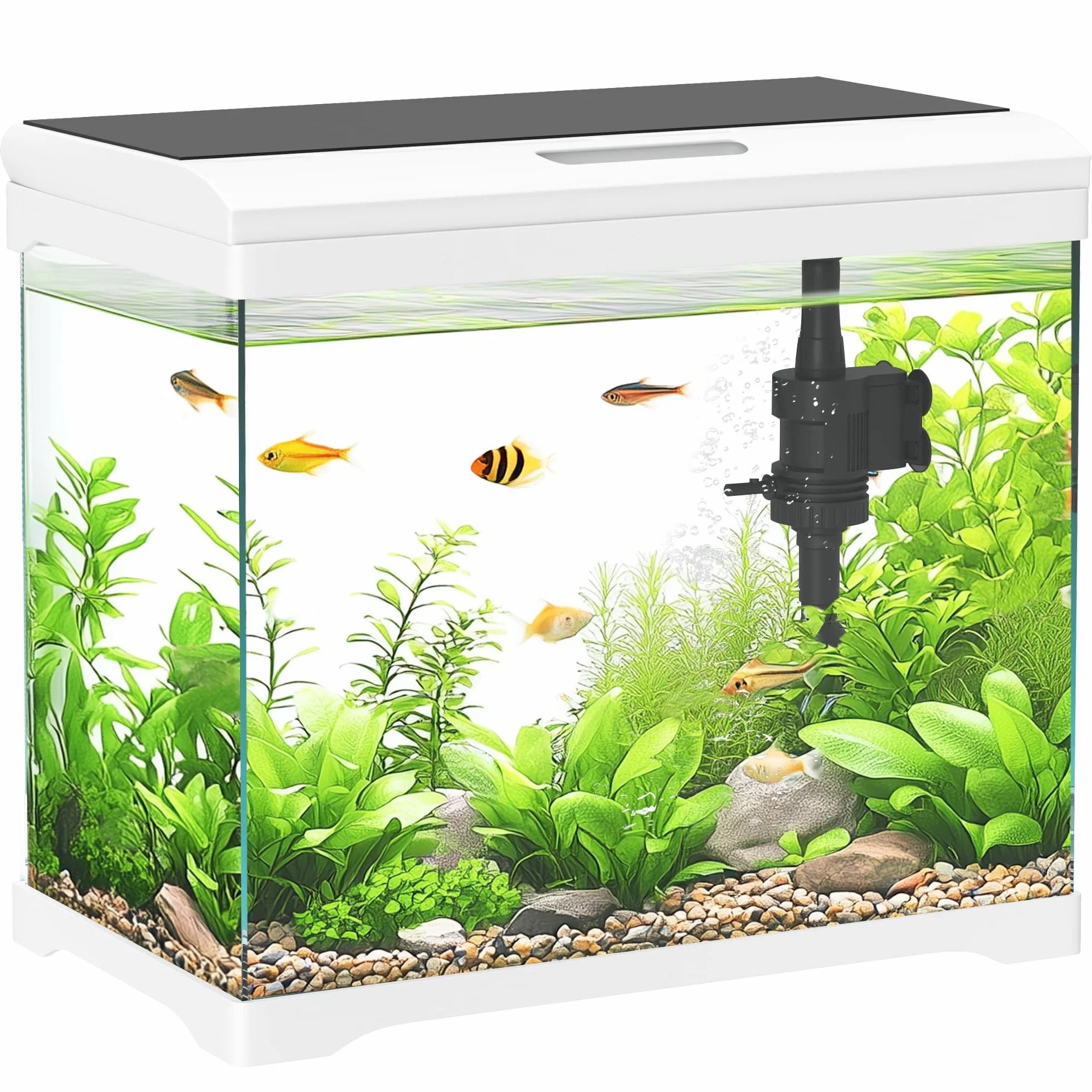 PawHut Acquario in Vetro 17L per Pesci Rossi con Illuminazione LED, Acquario Completo con Pompa d'Acqua e Sistema di Filtraggio, Vaschetta per Pesci Acqua Tropicali 35x21x31 cm Bianco