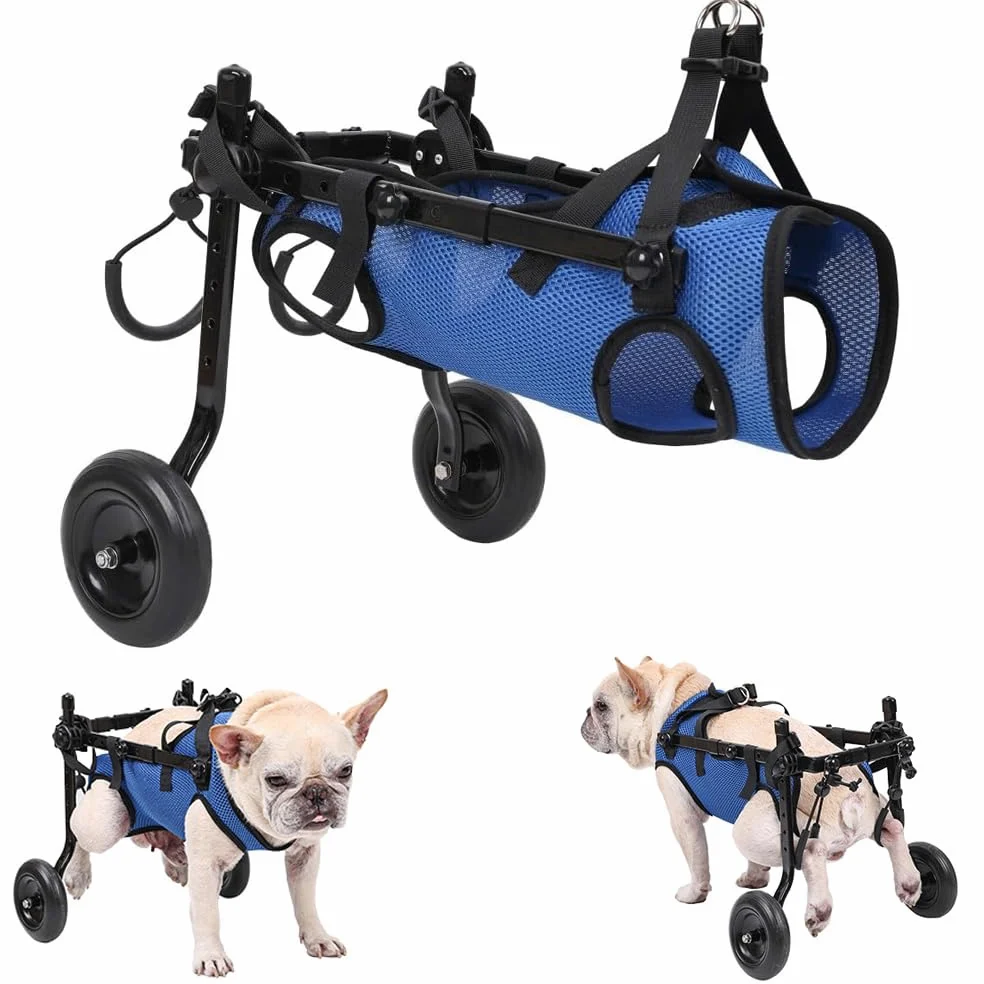 Sedia a rotelle per cani, carrello regolabile per animali domestici per zampe posteriori, tutore per zampe e supporto per fianchi, aiuta i piccoli animali domestici con arti posteriori