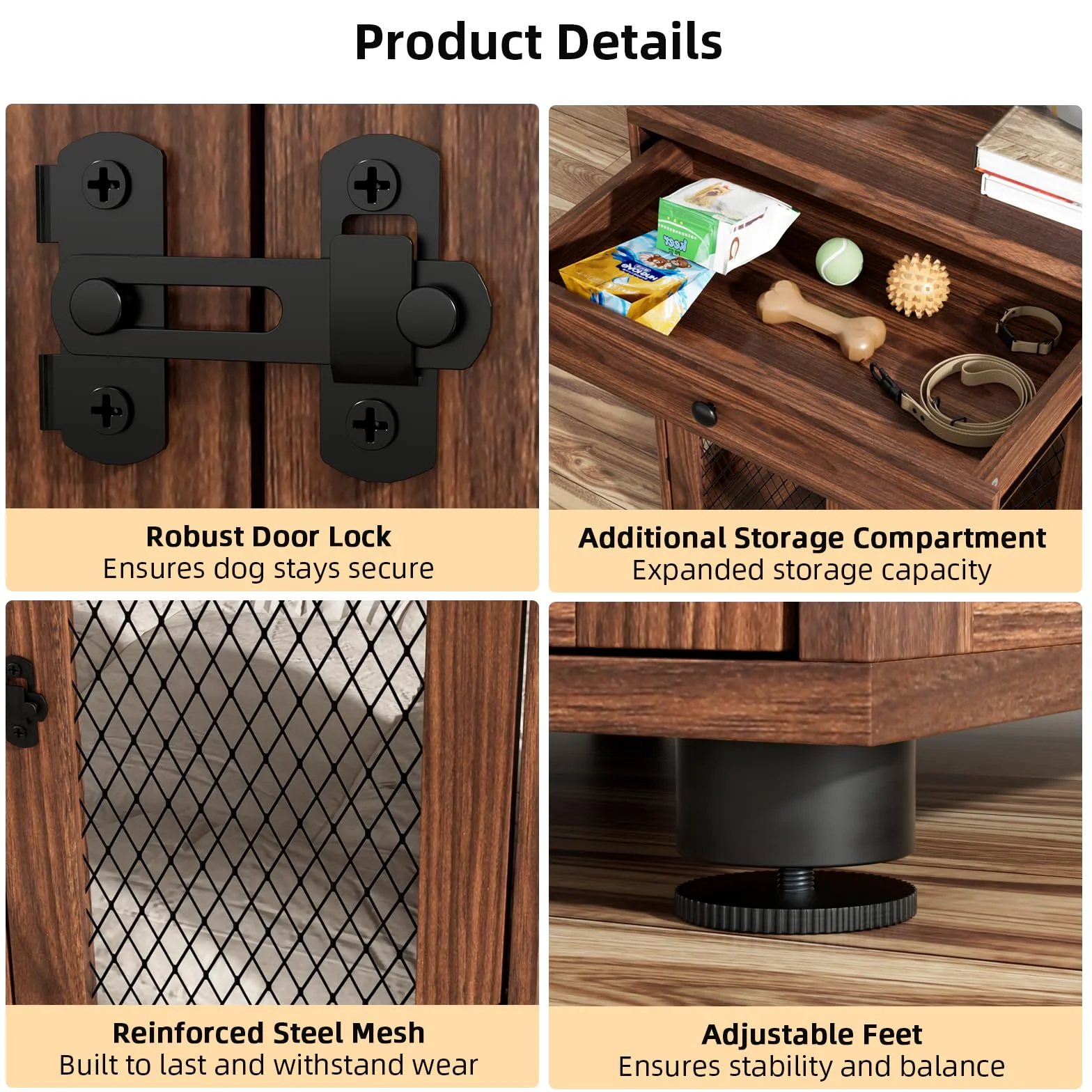 VOWNER Mobili per Cuccia per Cani, Gabbia in Legno a 3 Ante con Cassetto, Cuccia Moderna con Tavolino, 60 x 80 x 69 cm, per Cani di Piccola/Media Fno a 30 kg, Marrone Noce
