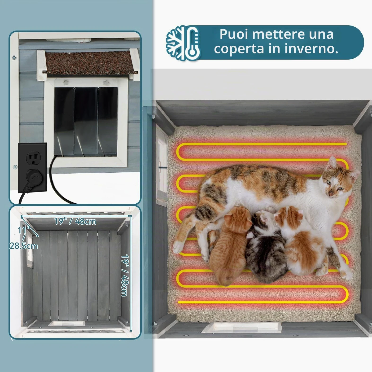 Petsfit Casetta per Gatti in Legno, con Tetto Asfalto, Cuccia per Gatto da Esterno (Grigio con tiragraffi, 76x56x72.4cm)