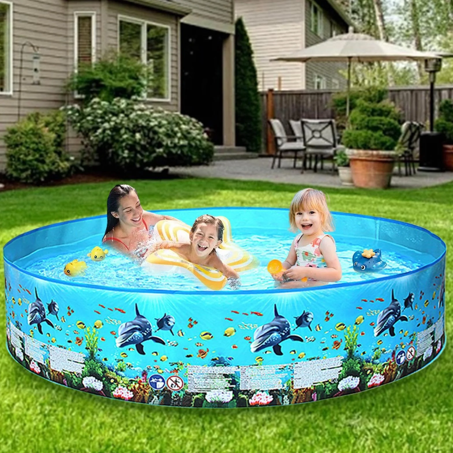 Piscina Rigida Pieghevole Vasca Non Gonfiabile Per Feste E Nuoto All'Aperto | Piscina Ad Acqua Con Pareti Rigide Per Giardino, Cortile, Retrocortile, Corte, Prato, Patio, , Adulti, Bambini