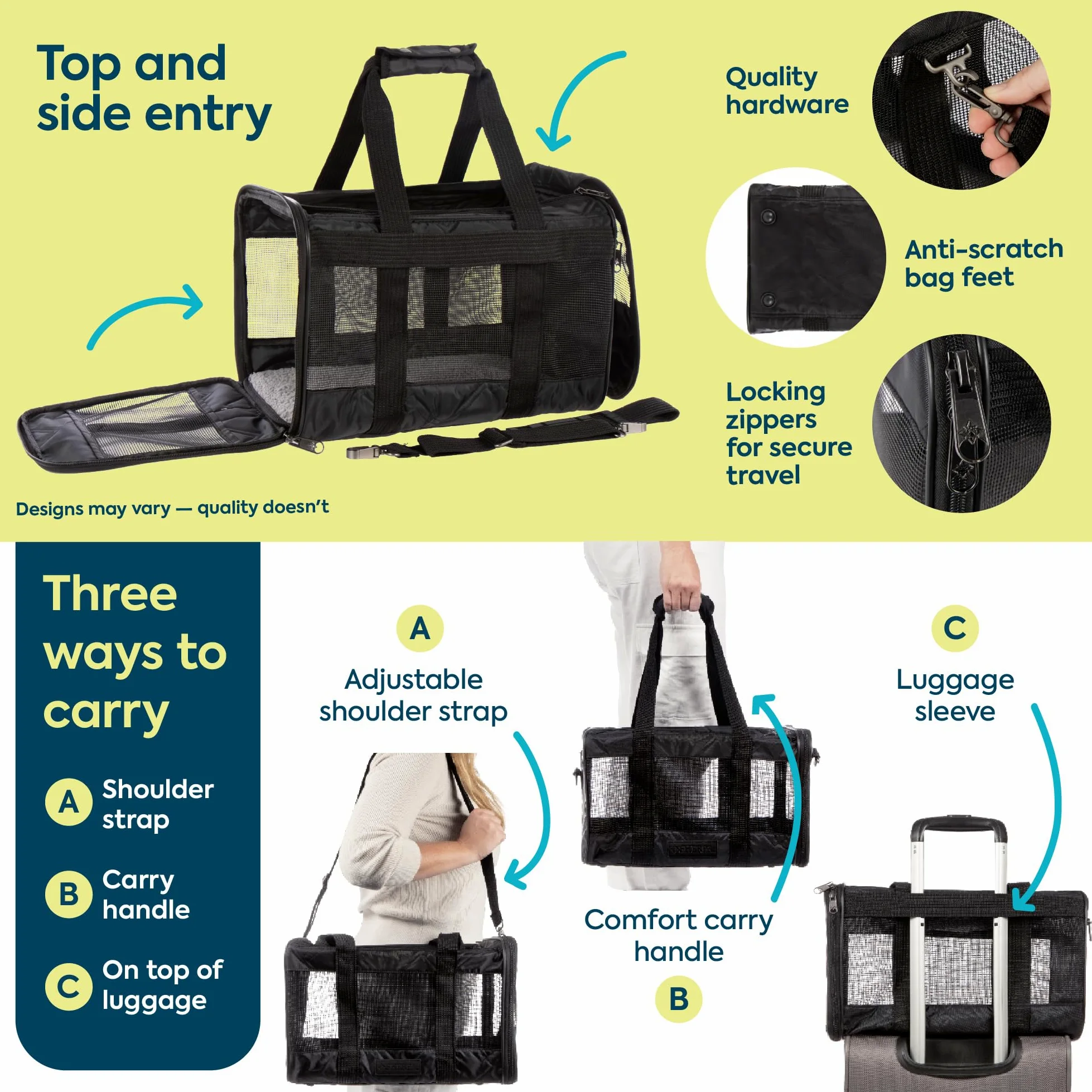Sherpa Original Deluxe Airline Approvato Pet Carrier - Griglia Nera Grande