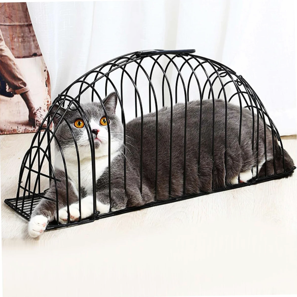 Hohopeti Gabbia per Lavaggio Gatto in Metallo con Spazzola, Chiusura Sicura e Buona Traspirabilità, per Bagni e Toelettatura in Negozio