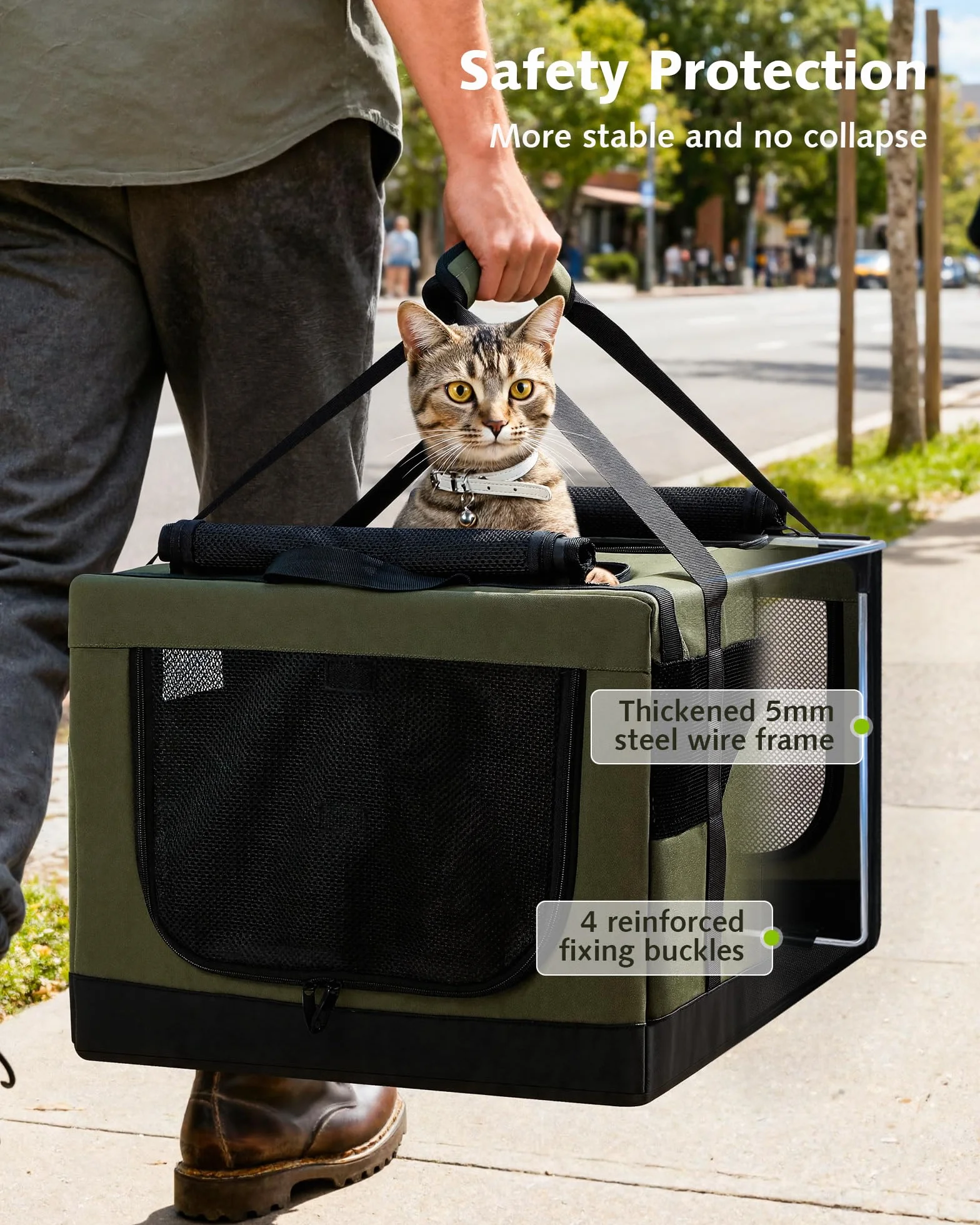 Pecute Trasportino per gatti a doppio scomparto, borsa per il trasporto di gatti ultra stabile, borsa da viaggio traspirante per gatti, traslochi e visite dal veterinario, Verde
