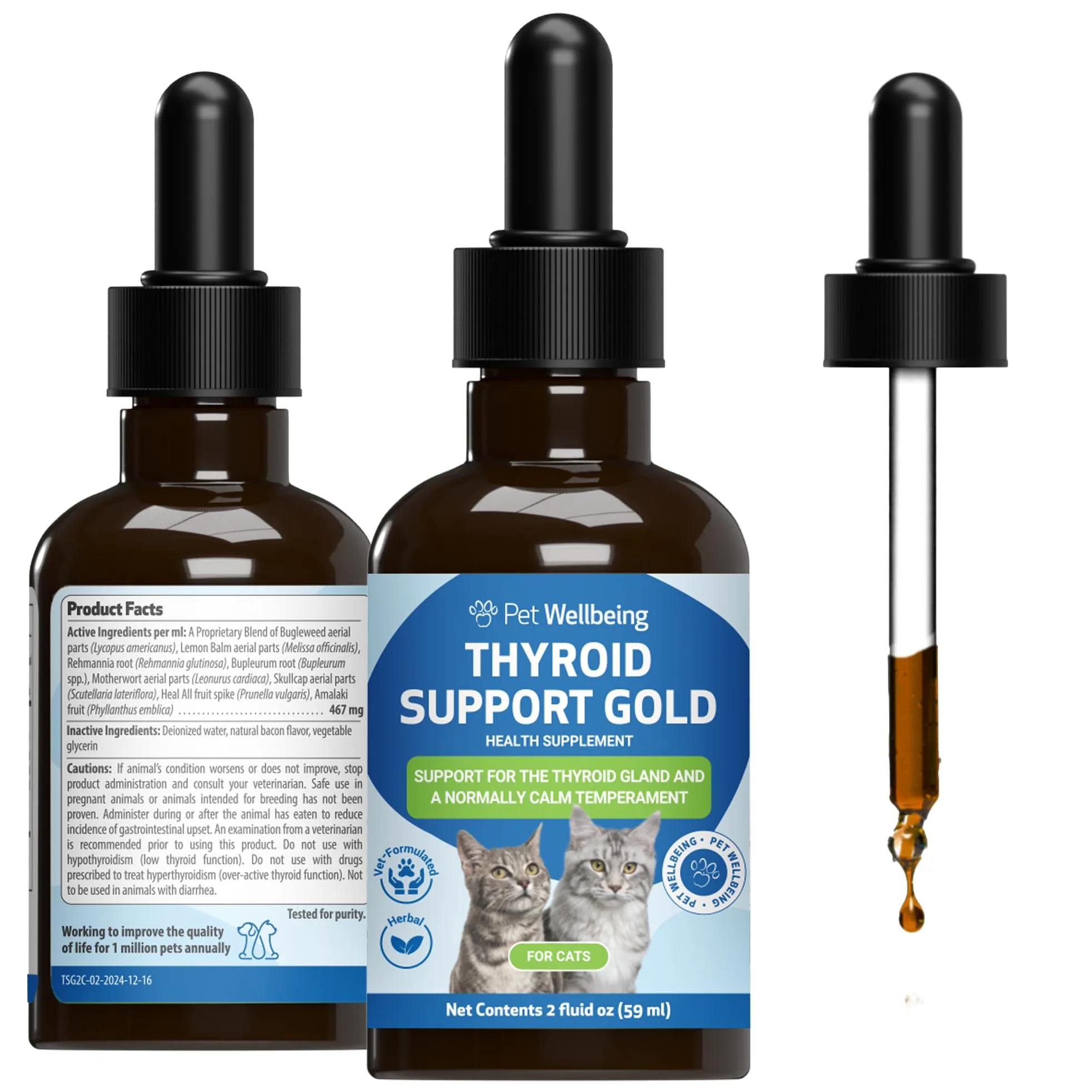 Pet Wellbeing Supporto Oro Della Tiroide Per I Gatti - Naturale Supporto Della Ghiandola Tiroidea Felina E Temperamento Calmo Normale - 2 Oz (59Ml)