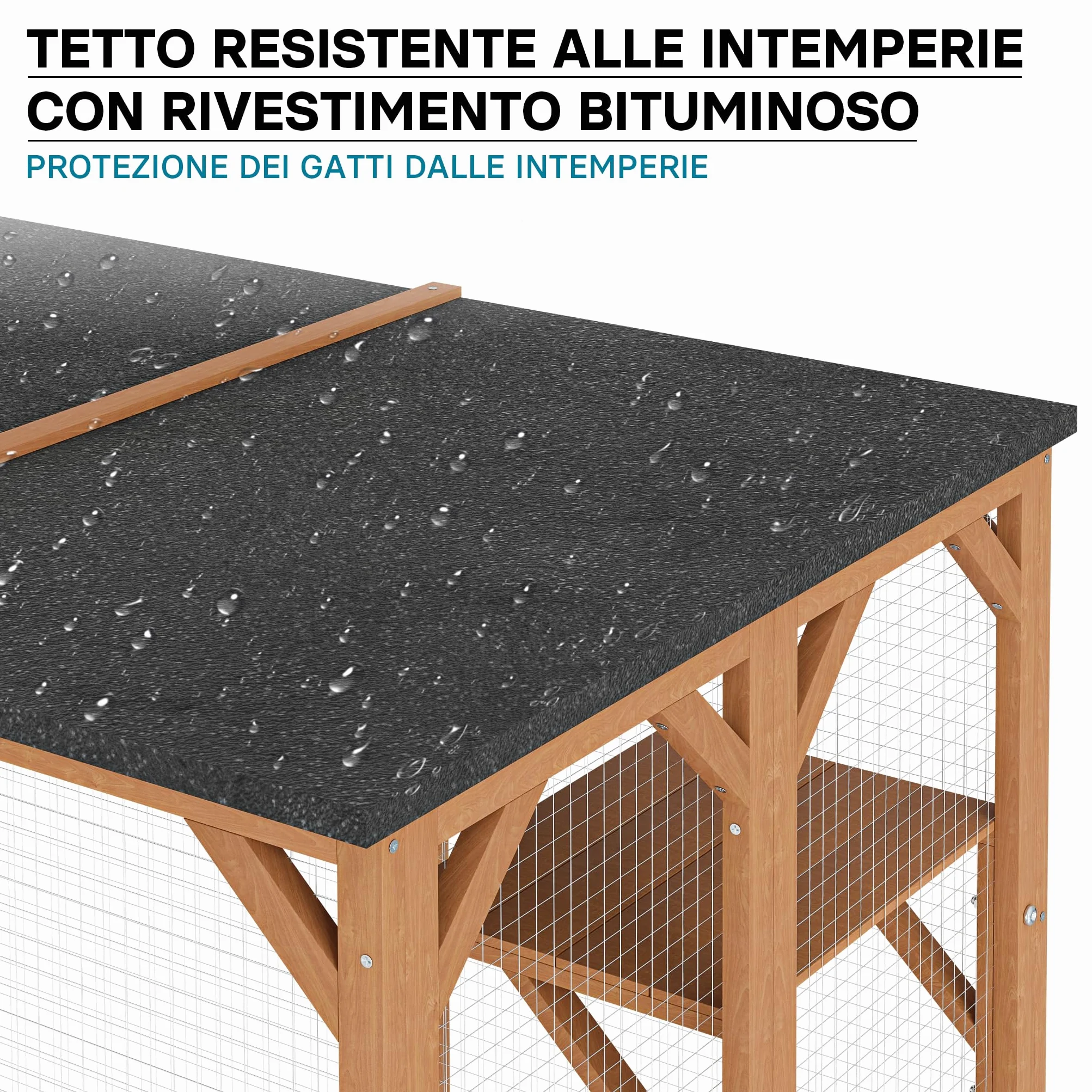 Recinto per gatti da esterno Cat run resistente alle intemperie 180x80x111,8 cm, 3 zone di riposo