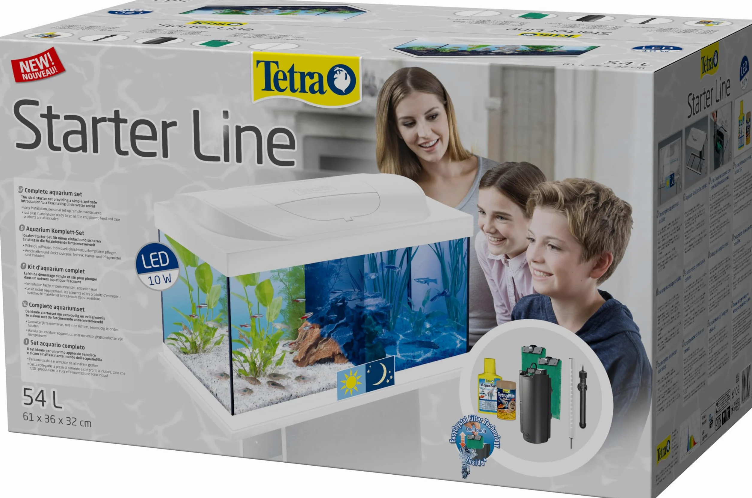 Tetra Acquario Starter Line 54 L, bianco, set completo - include illuminazione a LED diurna e notturna, filtro interno, riscaldatore, cibo per pesci e condizionatore