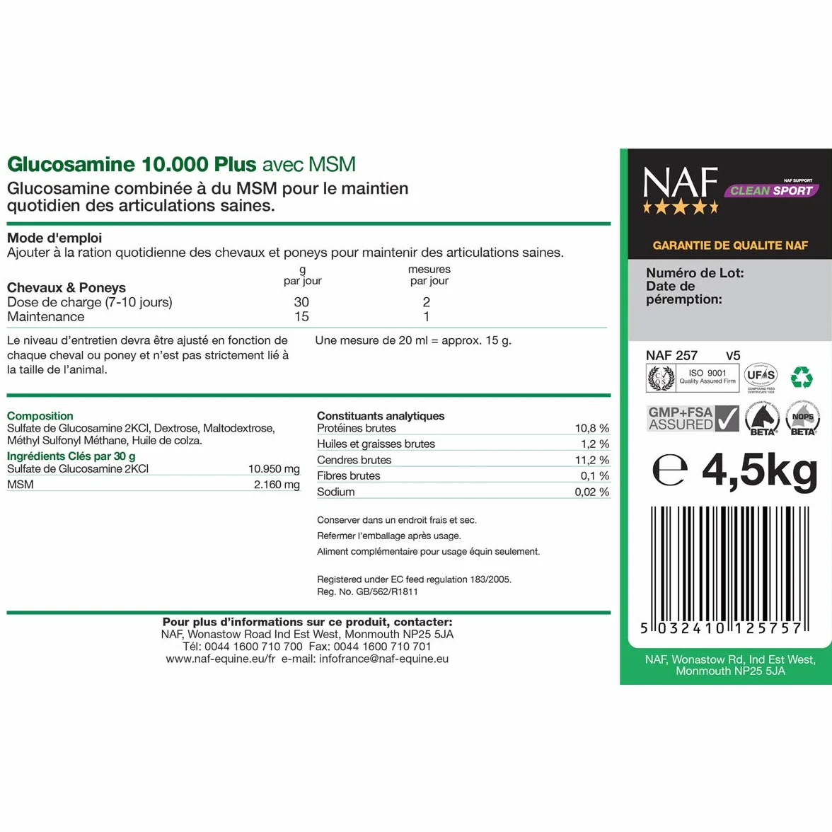 NAF GLUCOSAMINE 10,000 PLUS WITH MSM - 4.5 KG - NLF0498