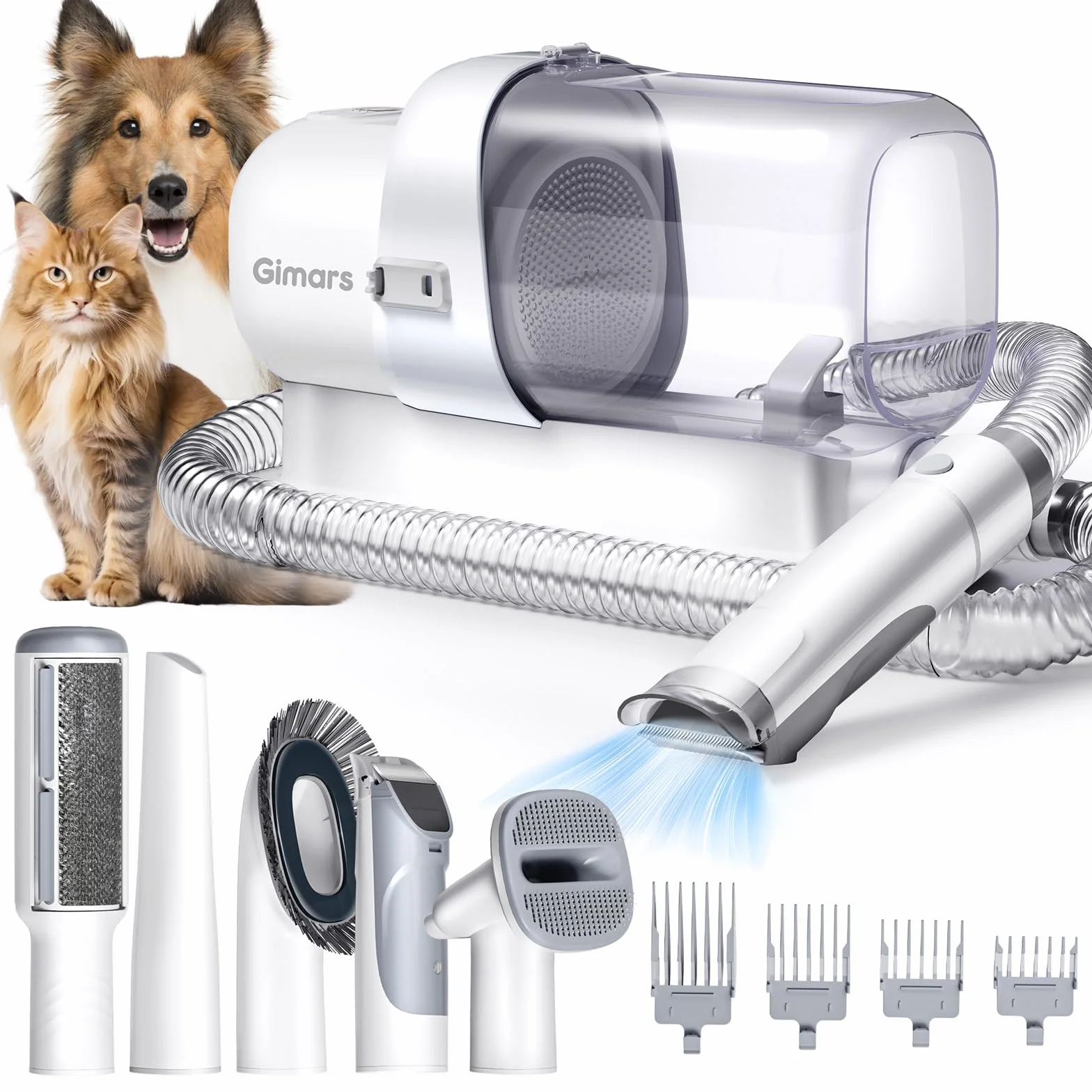 Gimars 2,3L Aspira Peli Cane 5 in 1 Kit Toelettatura Cani, Aspirapolvere Per Animali Con Spazzola, Forte Aspirazione 3k/7k/12k Pa Ultra Silenziosa Elettrico Tosatrice Per Gatto Pelo Professionale