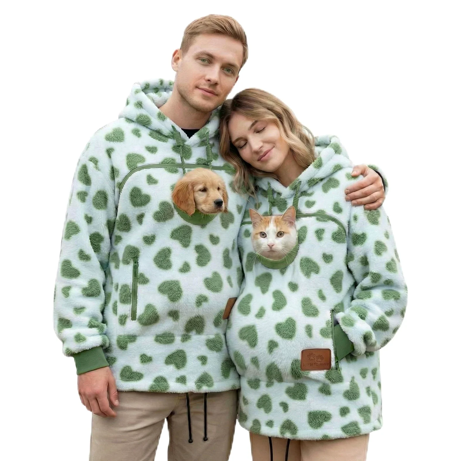 Generico Felpa con Cappuccio for Trasportino for Cani da Compagnia da 2 Pezzi con Cerniera E Tasca A Marsupio for Gatti Che Trasporta Felpe con Cappuccio Larghe in Pile Caldo(Light Green,Medium)