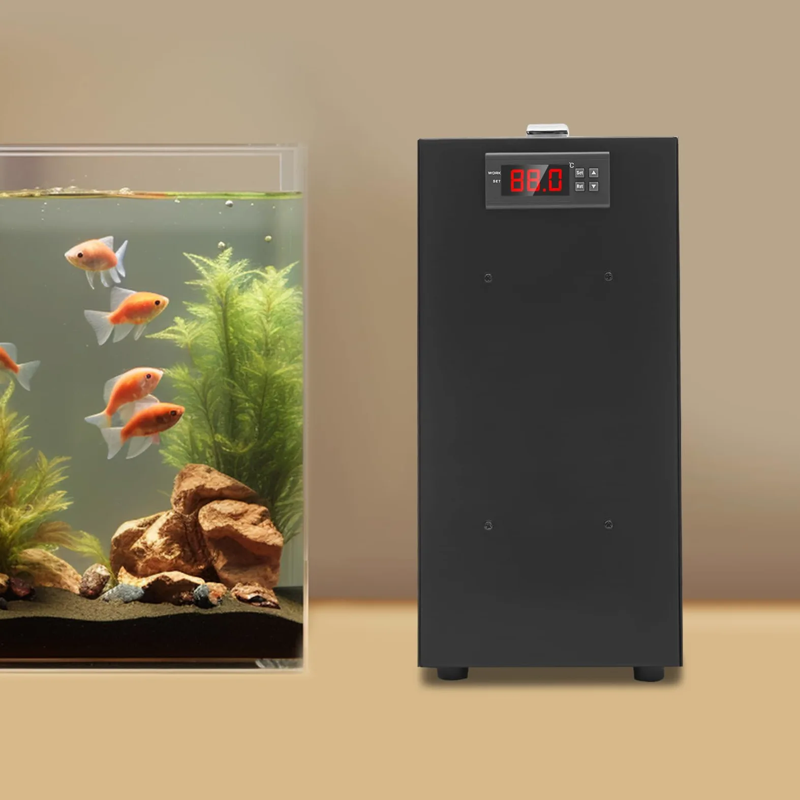 Radiatore per acquario, 40 l, sistema di raffreddamento per acquario, 150 W, con display LCD per acquario, erba di pesce, corallo