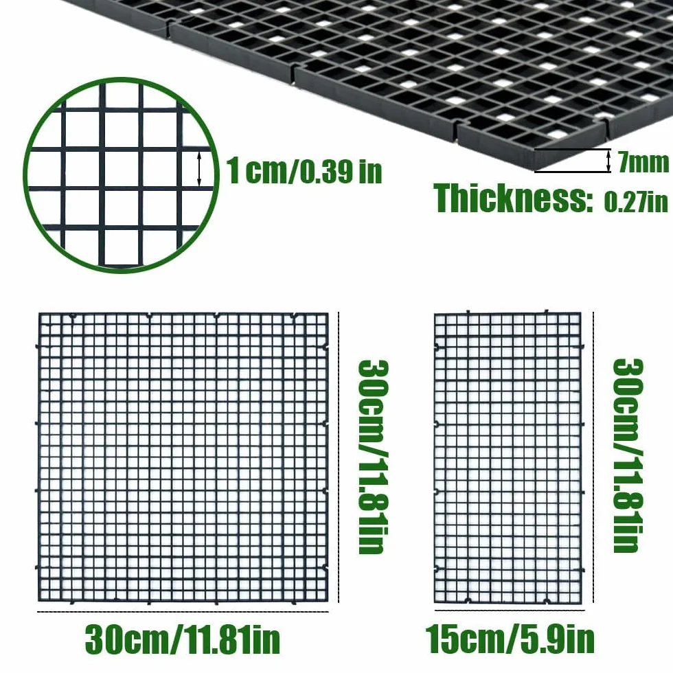 LINLAN 12 Griglie per Acquario, 30 x 30 cm, in plastica, divisori per acquari, per filtrare e Proteggere Il Fondo Fai da Te (Nero, Senza Accessori)