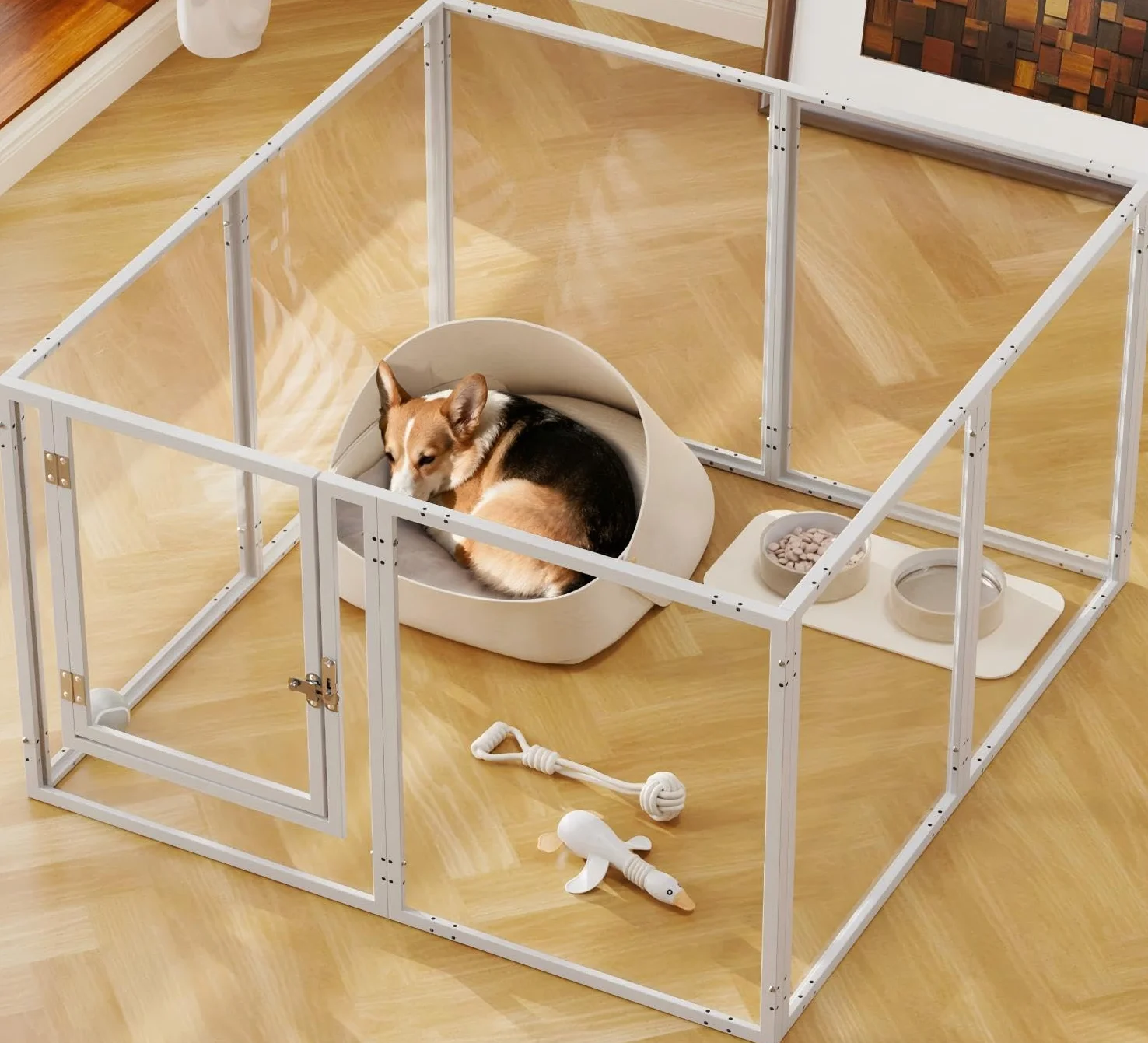 Recinto per cani in acrilico con porta, box recintato per cuccioli H:60cm, recinto per cani per interni/esterni, recinzione per animali domestici in metallo resistente e facile da pulire, per cuccioli